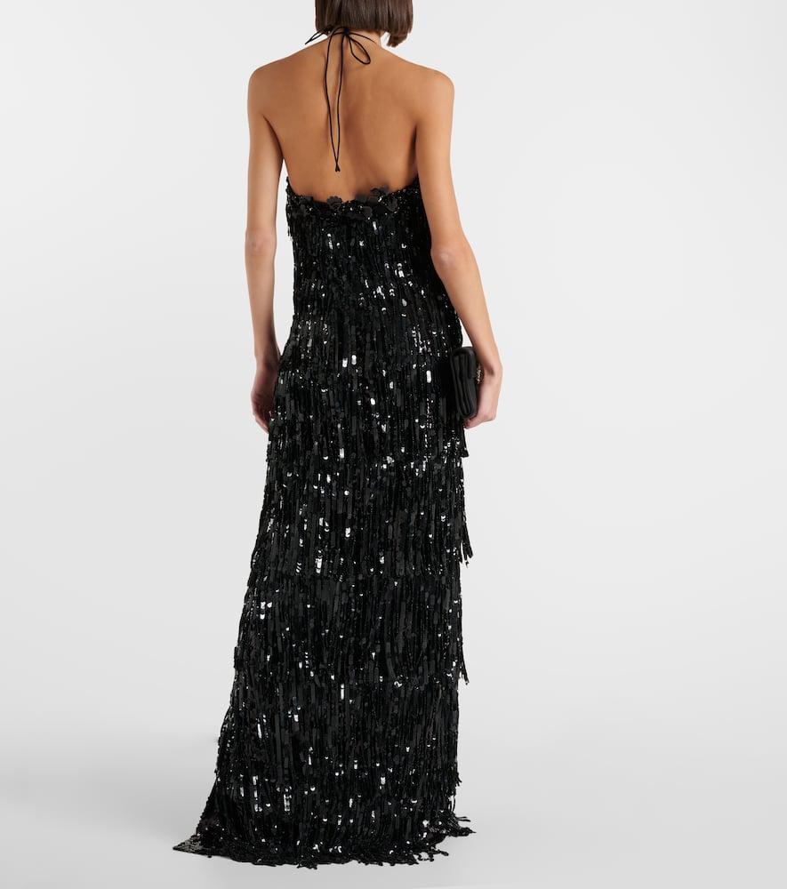 Carolina Herrera Sequinned Halterneck Gown in Black | Lyst