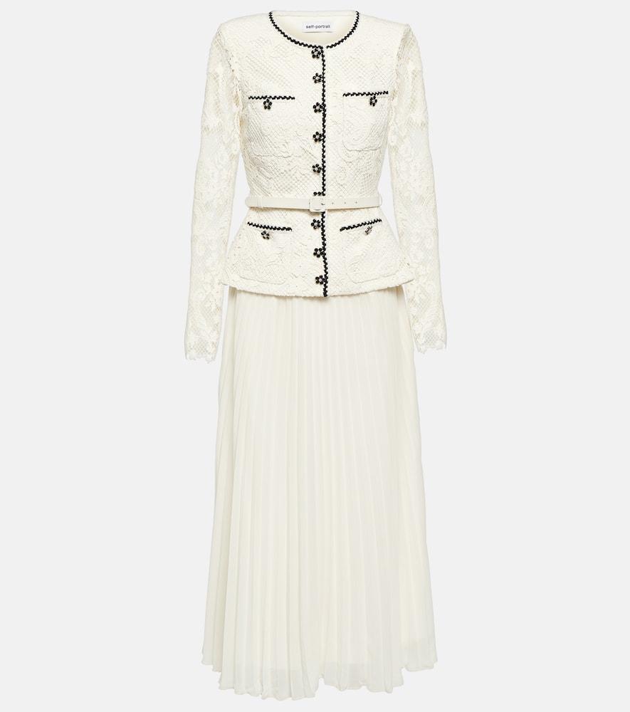 Self-Portrait Convertible Pleated Georgette And Embellished Corded Lace  Midi Dress in White | Lyst