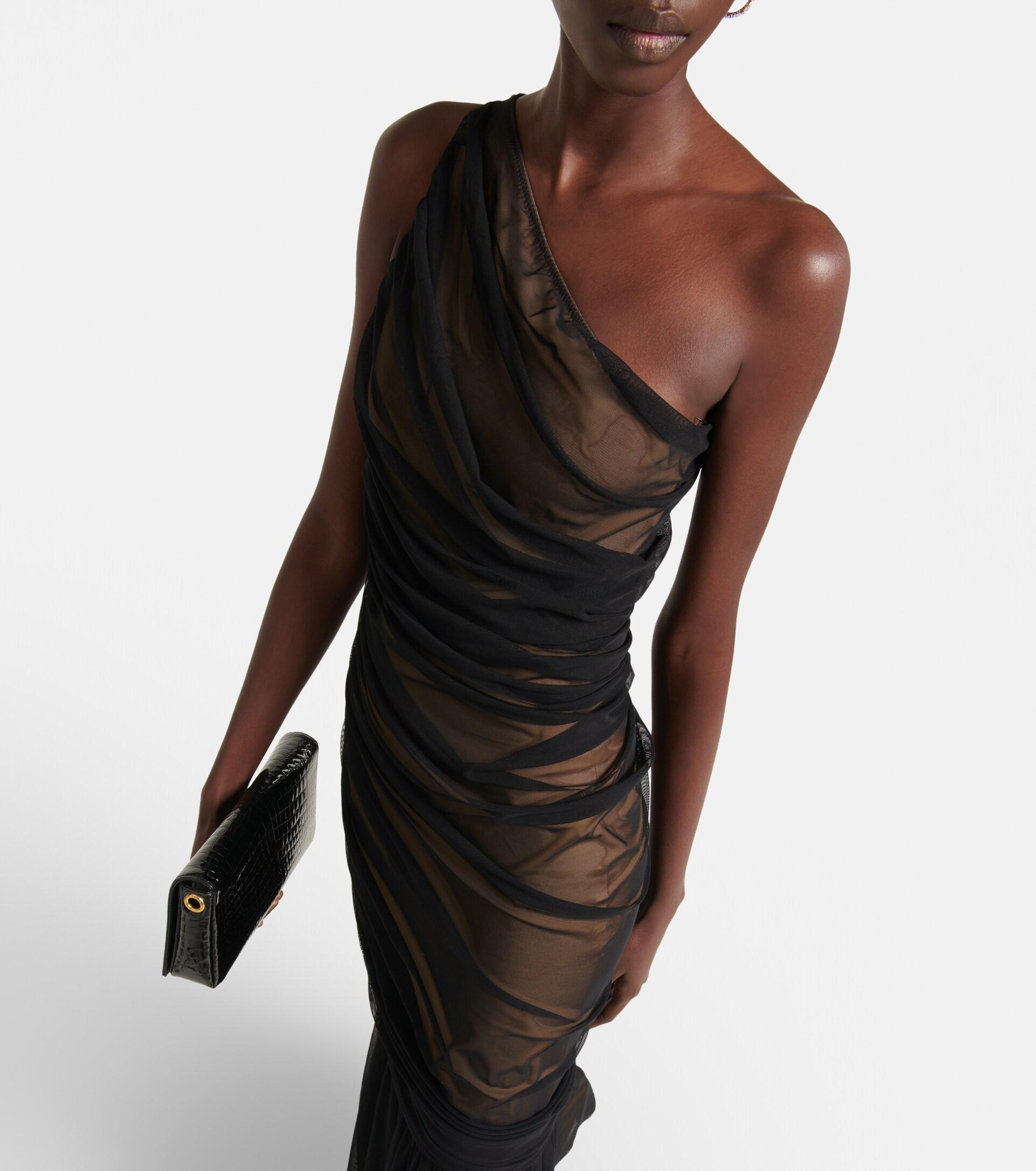 Norma Kamali Diana Ruched Fishtail Gown in Black | Lyst