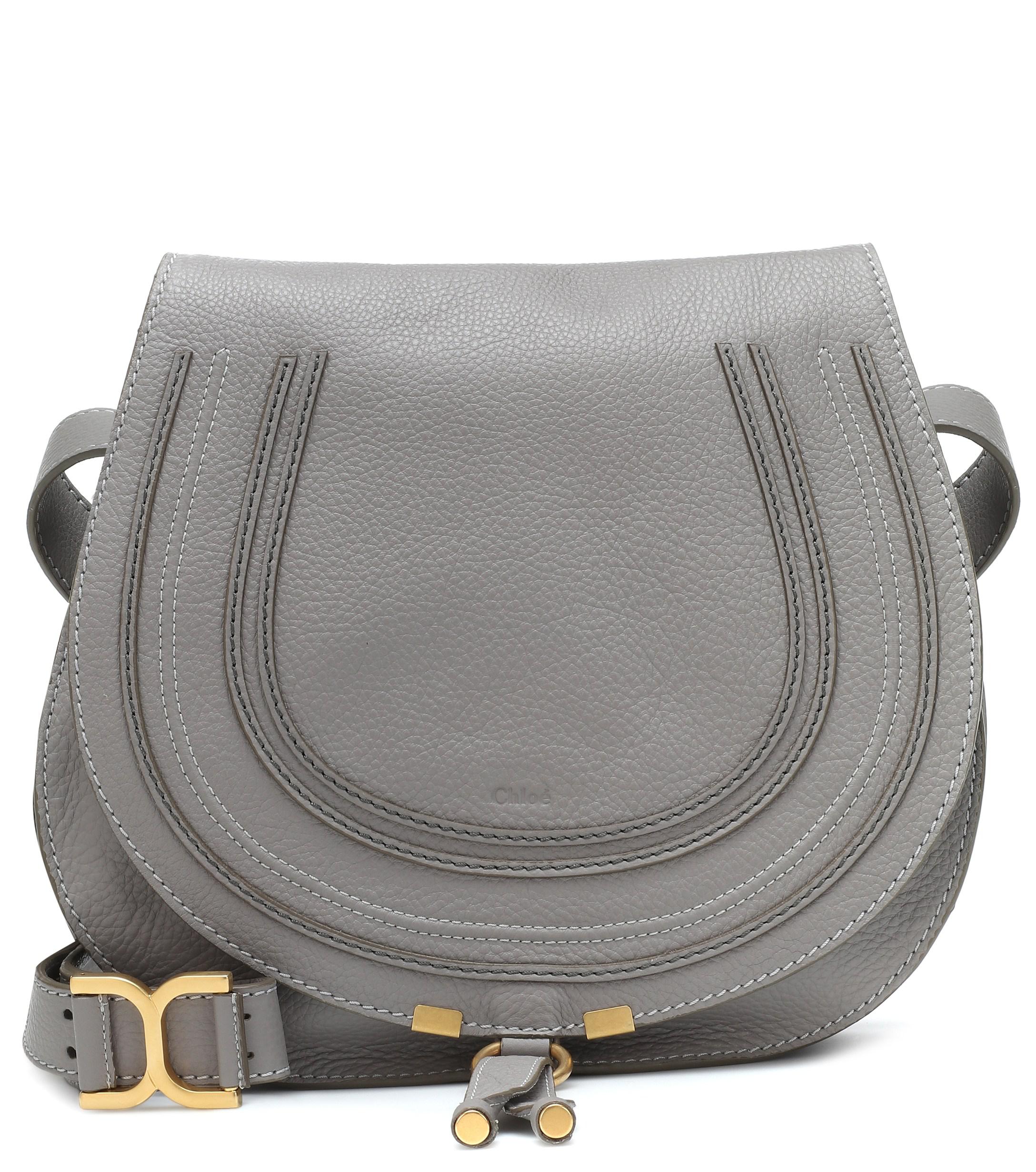 Chloé Marcie Small Leather Crossbody Saddle Bag in Grey Leather (Gray