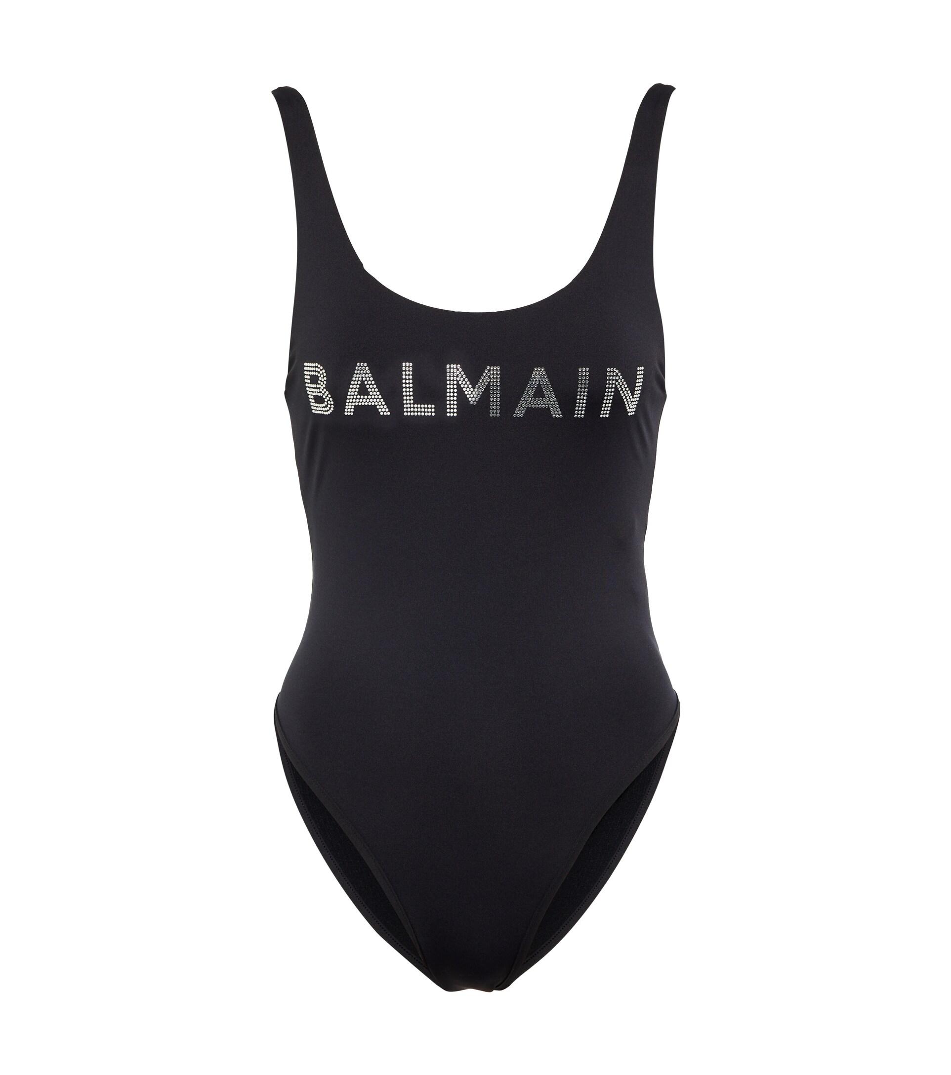 Balmain Logo Crystal Embellished Swimsuit in Black Lyst
