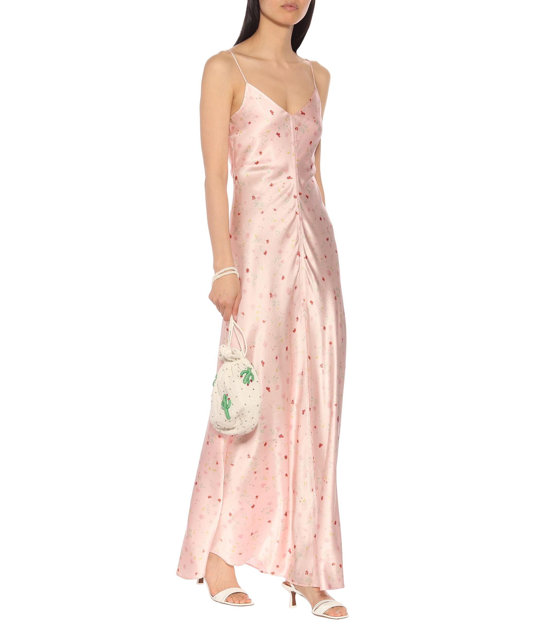 Ganni Floral Silk Slip Dress in Pink | Lyst