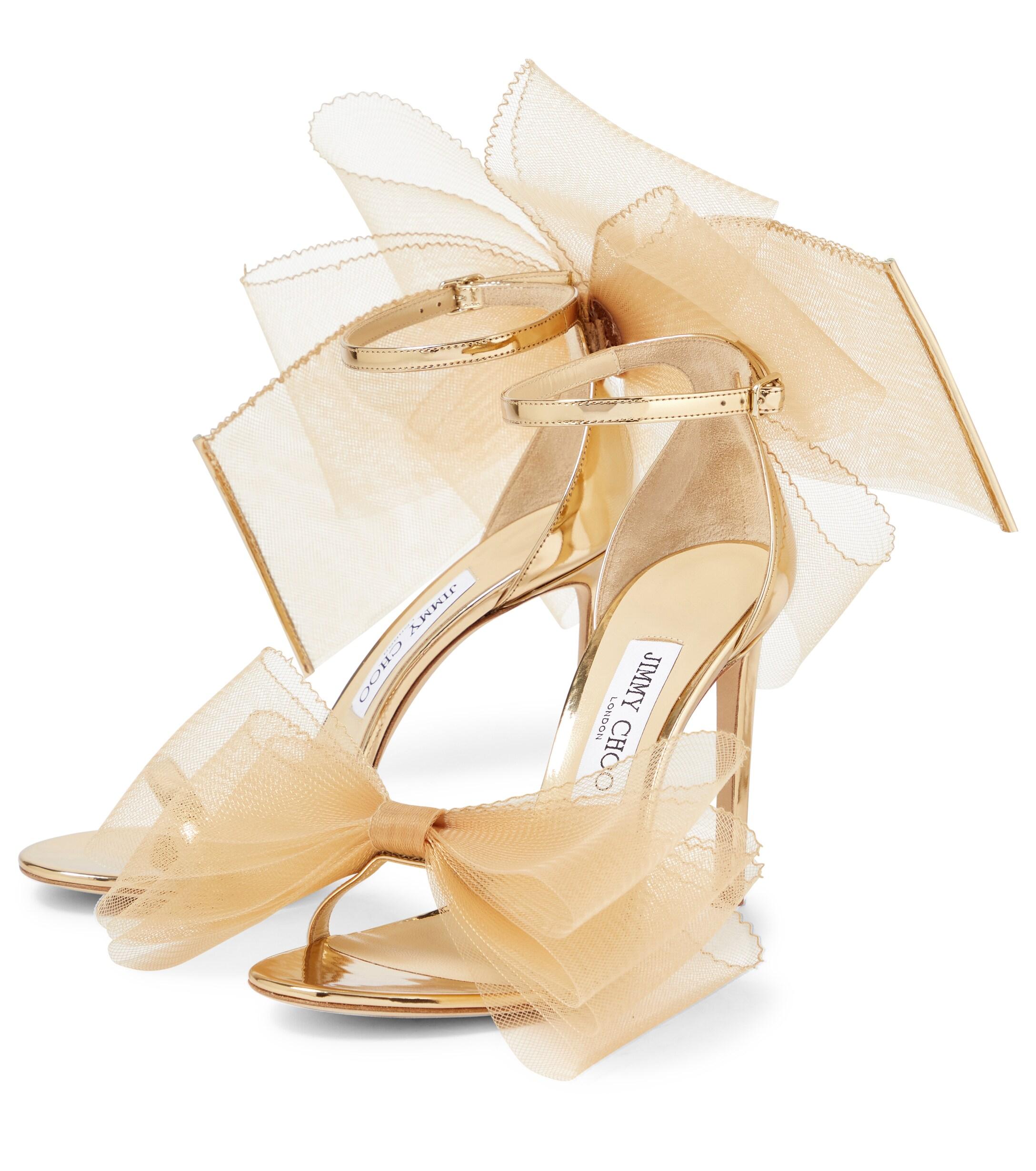 Jimmy Choo Leather Aveline 100 Bow-trimmed Sandals - Lyst