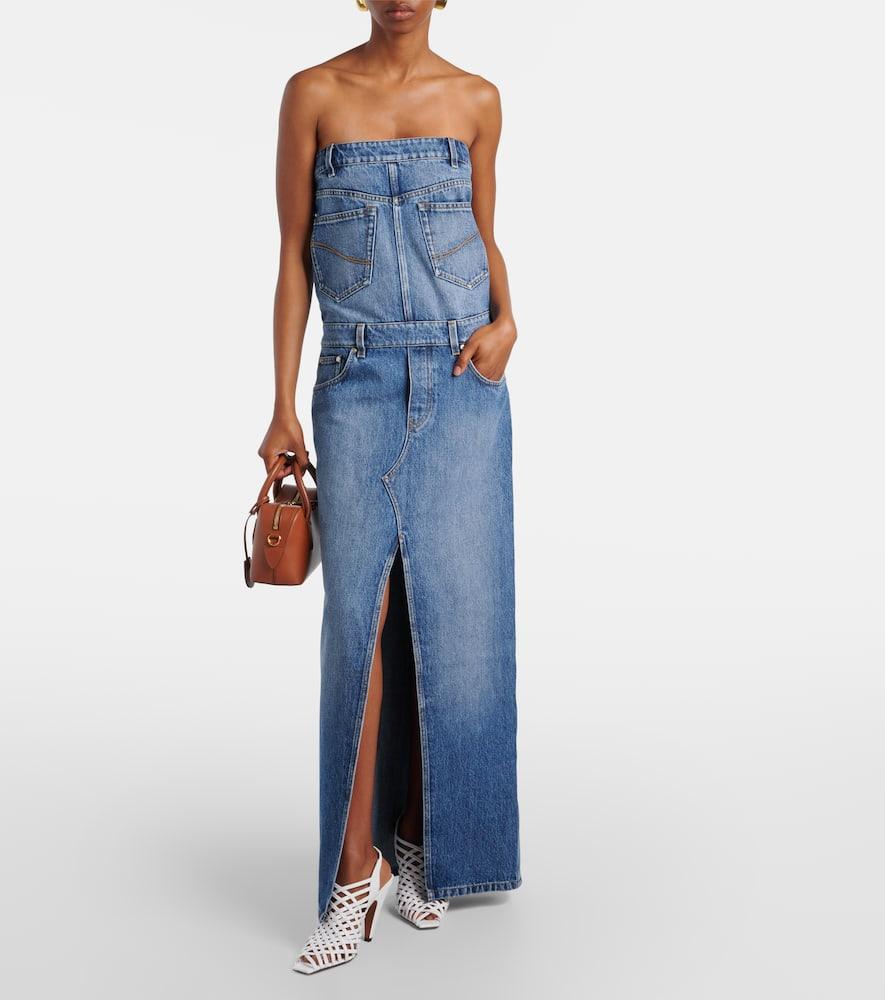 【Stella McCartney】 Denim maxi dress Lace-trimmed denim maxi dress in black - Stella Mc Cartney