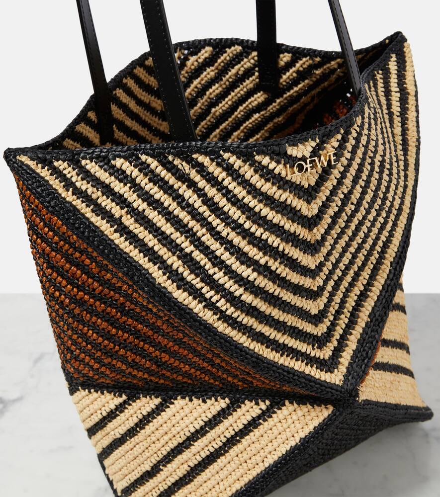 Loewe Paula's Ibiza Puzzle Fold Medium Raffia Tote Bag in White