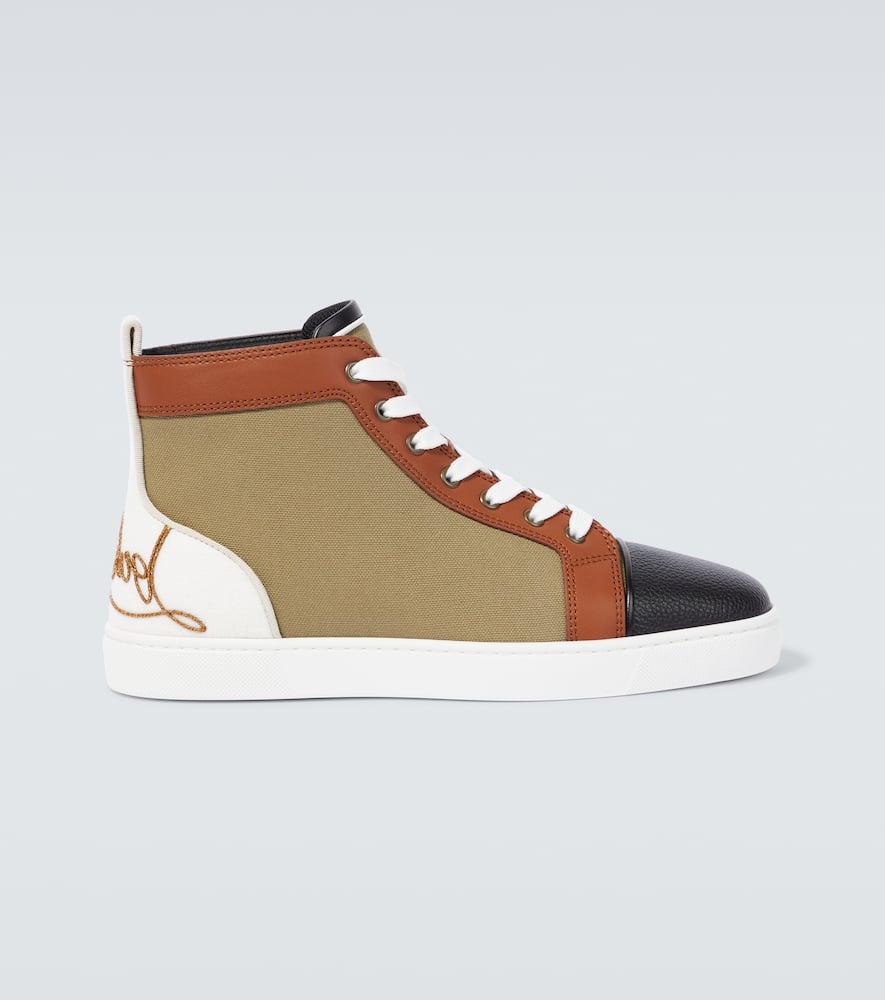 Christian Louboutin Fun Louis Leather-Trimmed Sneakers in Brown