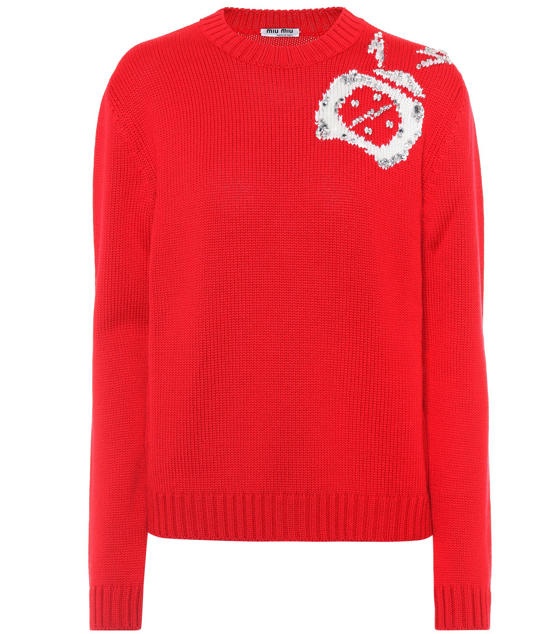 Miu Miu Virgin Wool Sweater in Red - Lyst