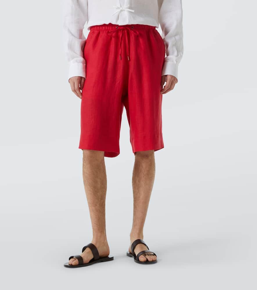 ショートパンツ Kiton Embroidered linen bermuda shorts Kiton - Brown & White Stripe Linen Short | Mitchell Stores