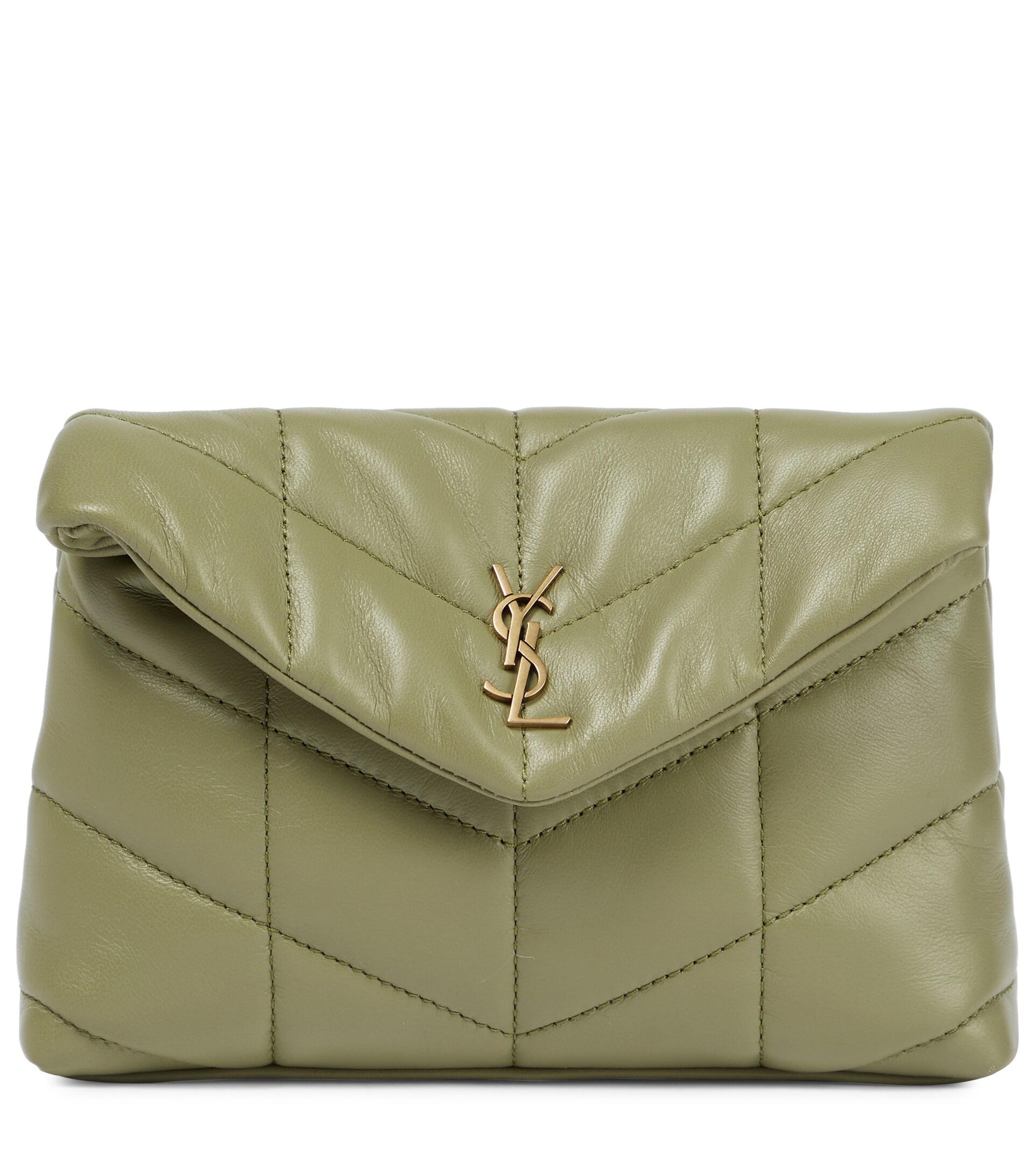 Saint Laurent Puffer Small Leather Clutch in Green | Lyst