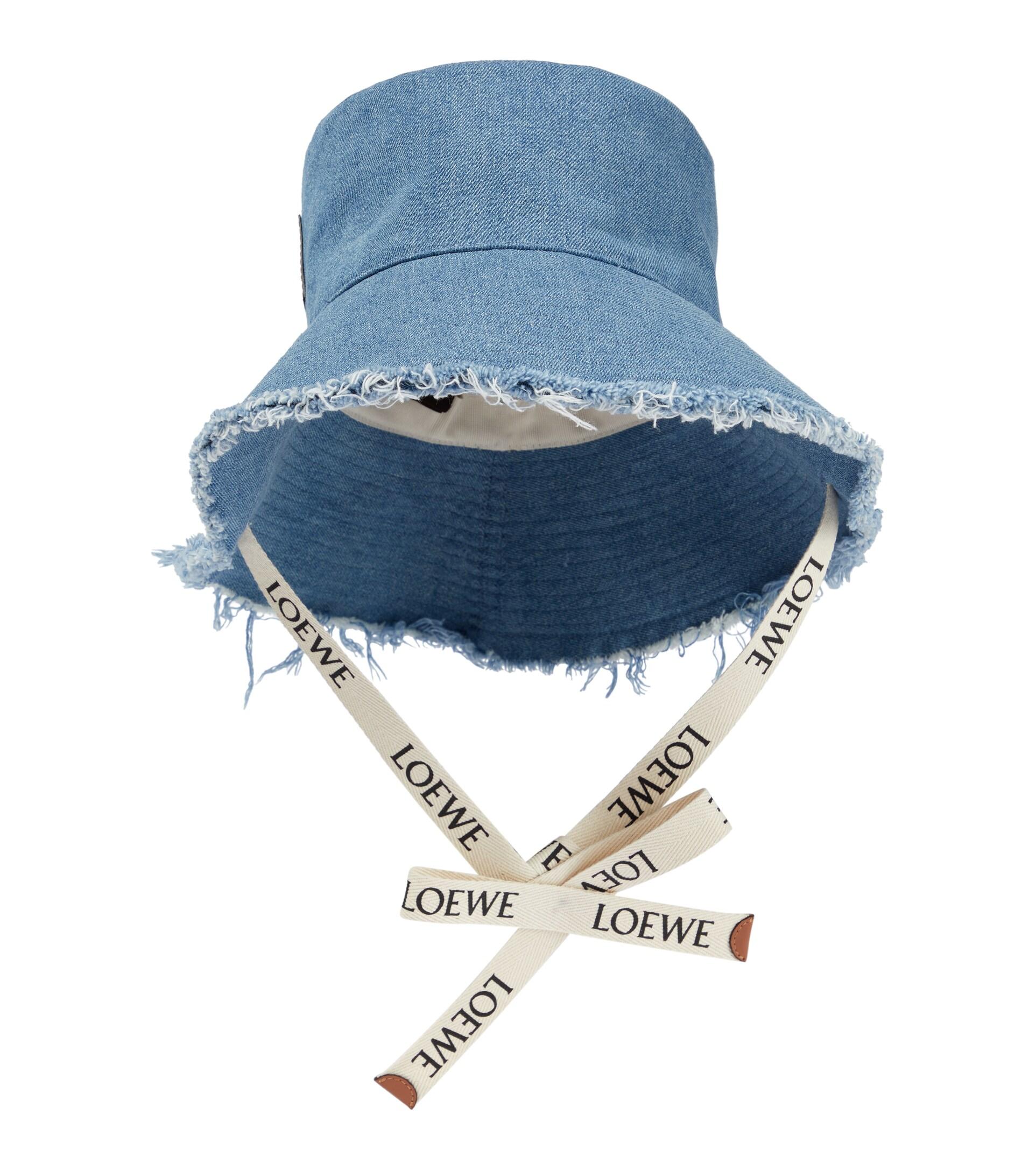 Loewe Logo Frayed Denim Bucket Hat in Blue | Lyst