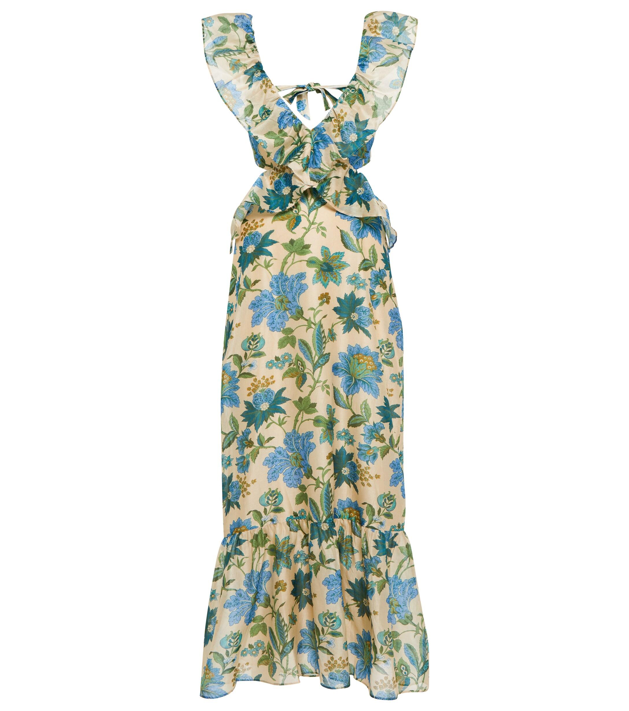 Sir. The Label Celia Cotton And Silk Midi Dress in Blue | Lyst