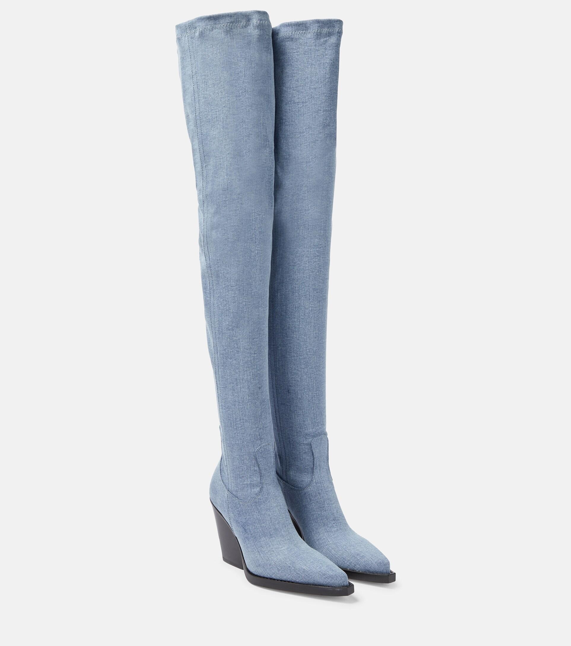 Paris Texas Denim Over-the-knee Cowboy Boots in Blue | Lyst