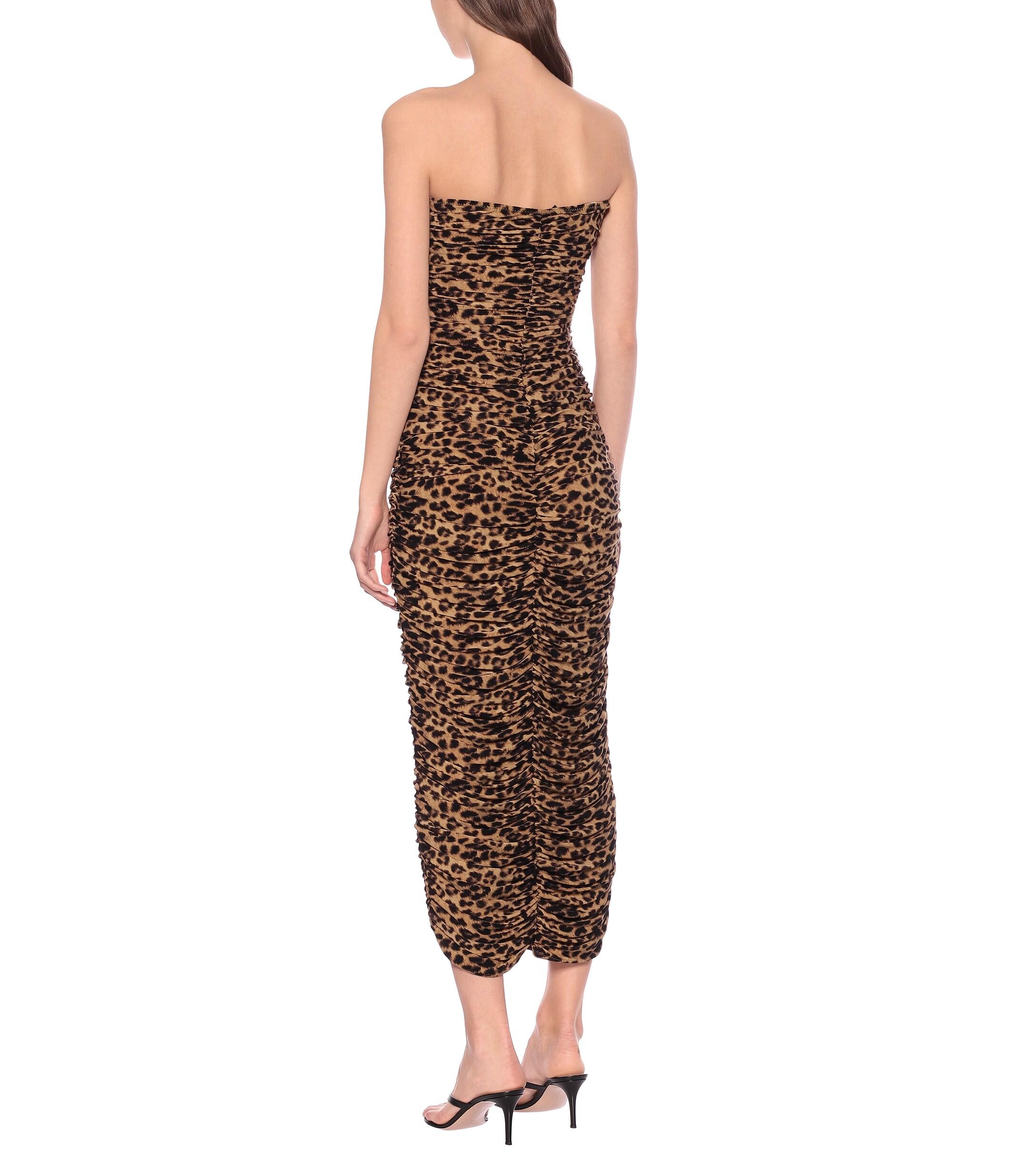 Norma Kamali Slinky Leopard-print Strapless Dress in Yellow (Brown) - Lyst