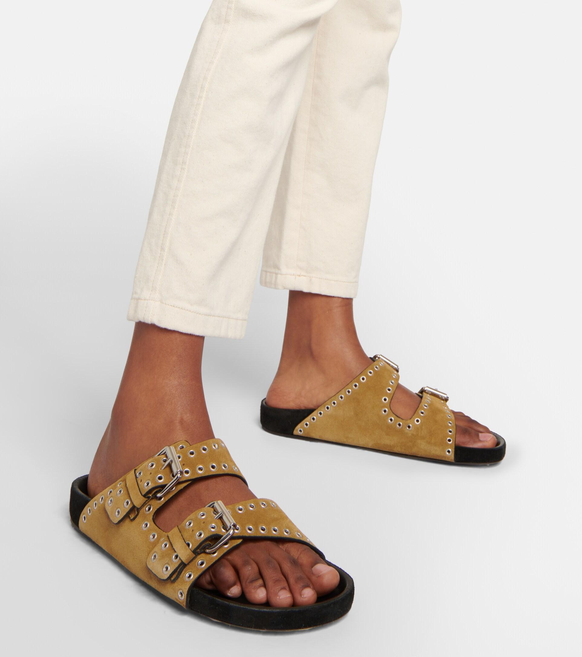 Isabel Marant Lennyo Embellished Suede Sandals in Brown | Lyst