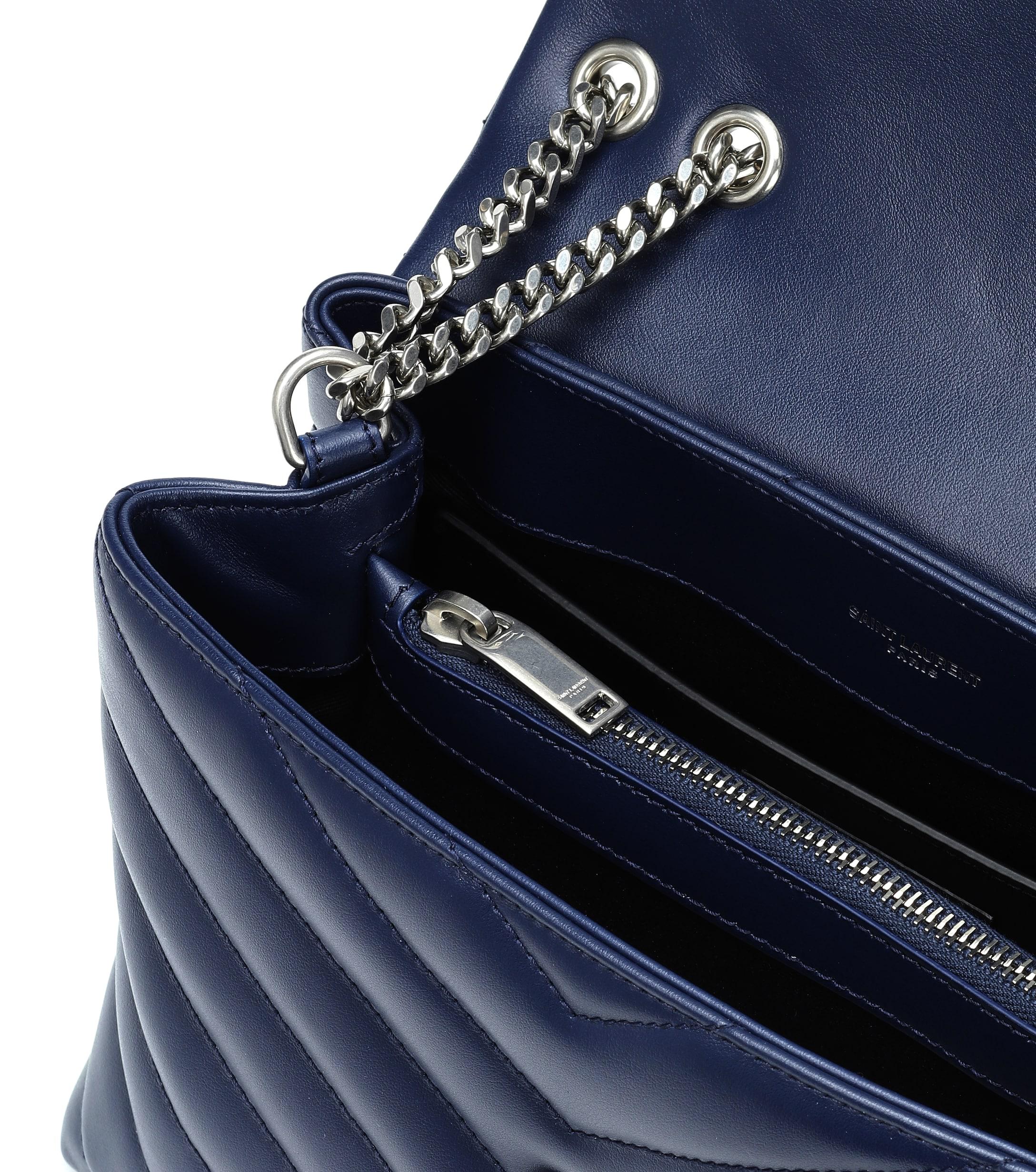 Saint Laurent Small Loulou Leather Shoulder Bag in Denim Blue 