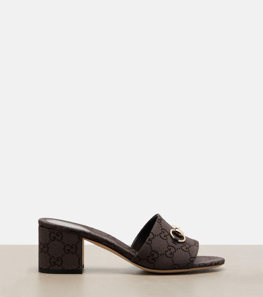 Gucci Horsebit Gg Canvas Mules in Black | Lyst