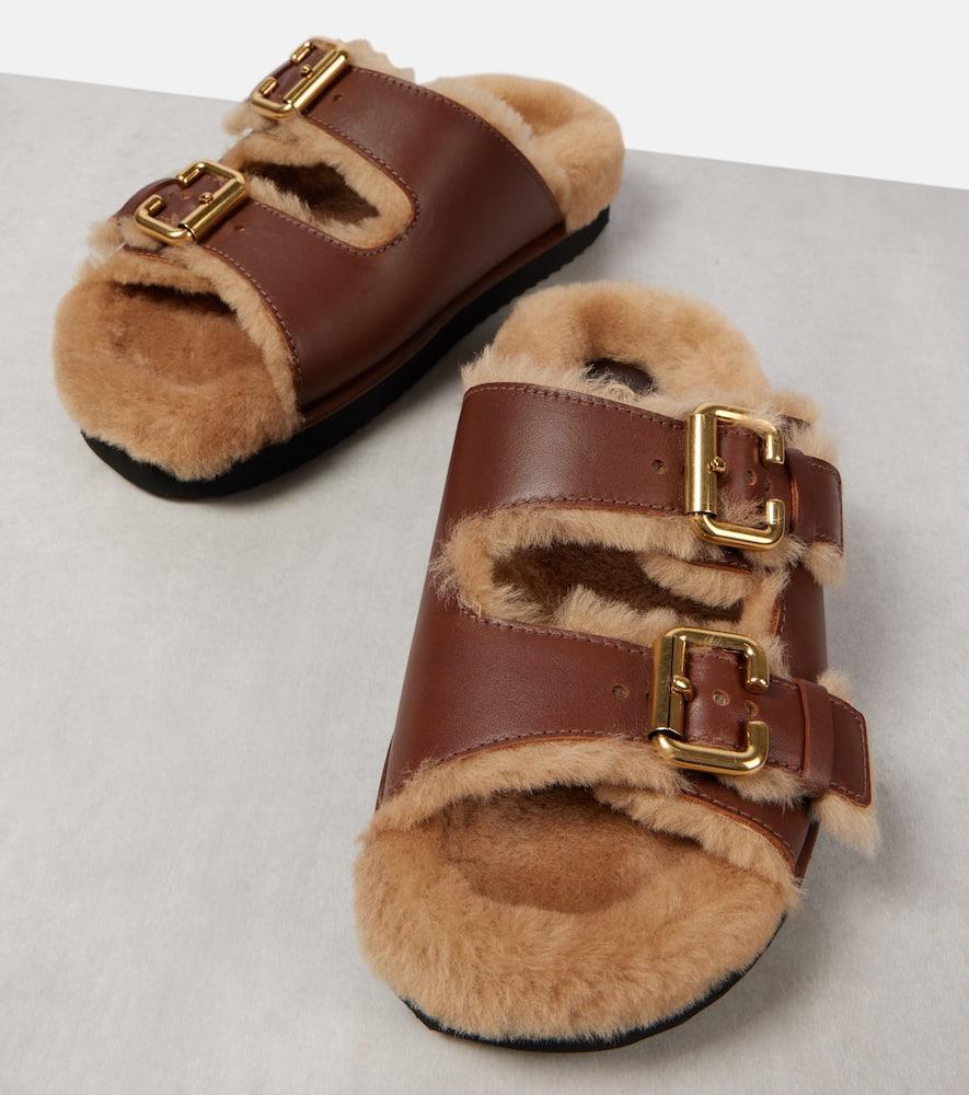 Chloé Nil Shearling-Lined Leather Sandals in Brown Lyst UK