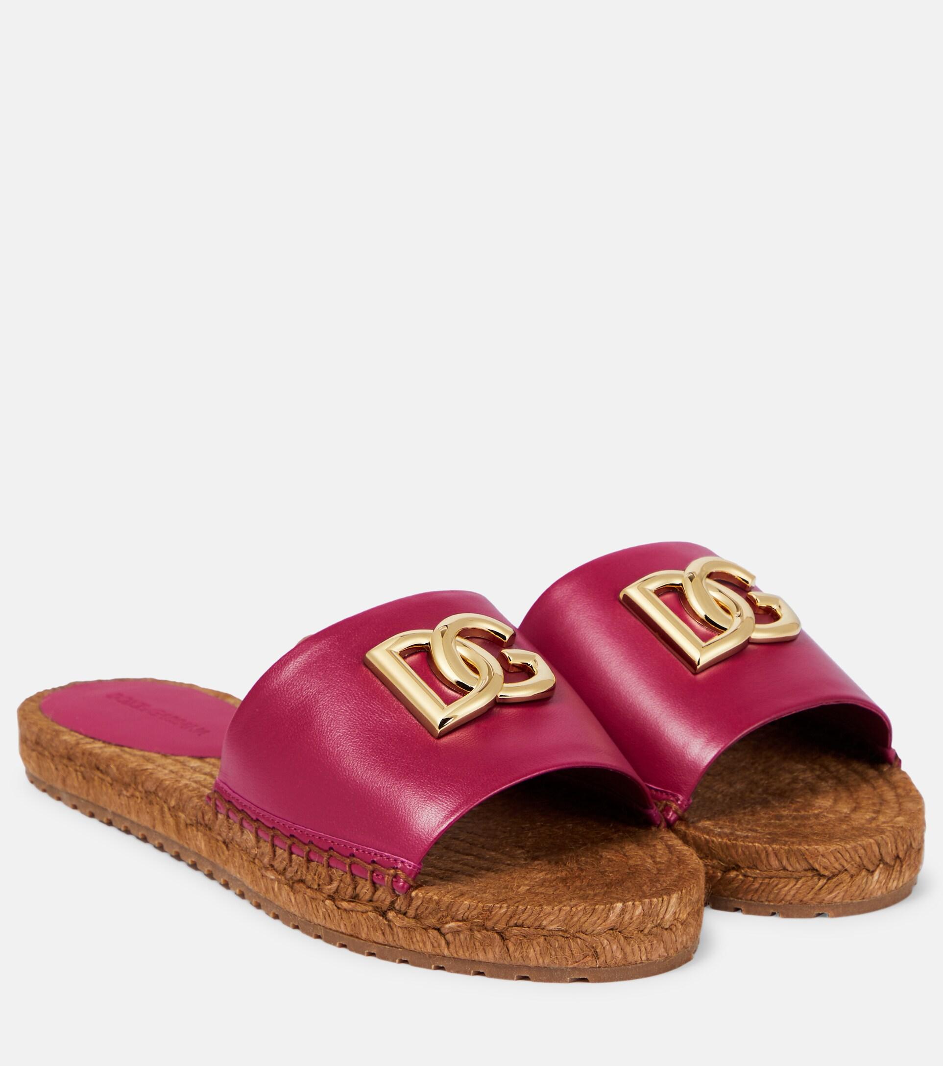 Dolce & Gabbana Leather Espadrille Slides in Pink Lyst