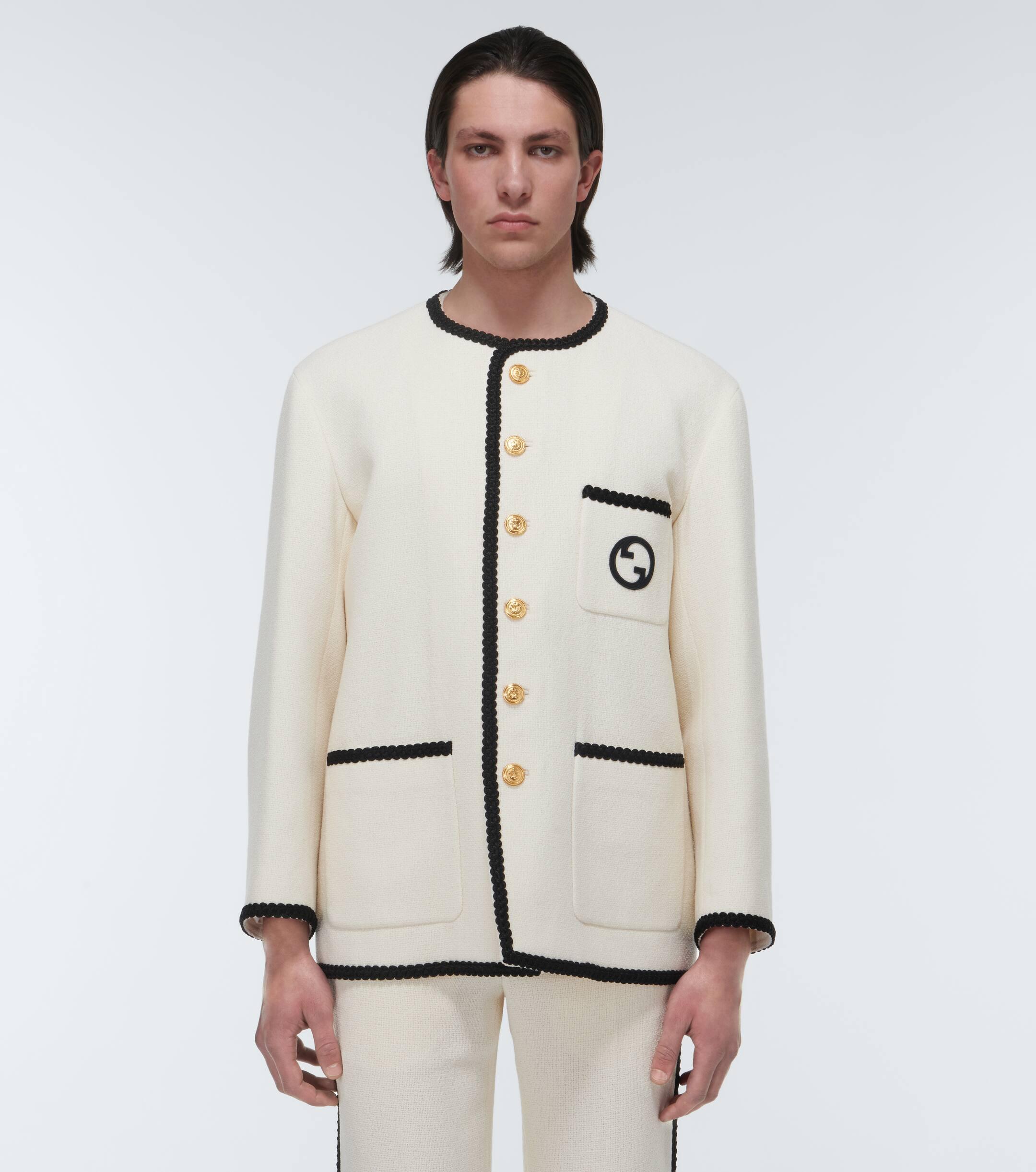 Gucci Embroidered Tweed Jacket in White for Men | Lyst UK