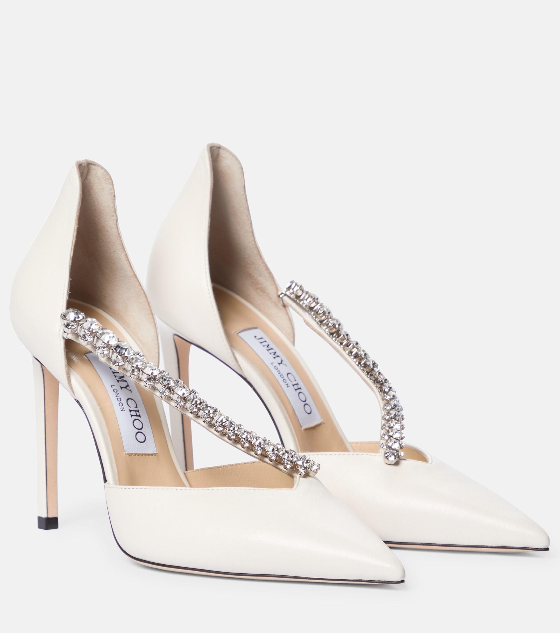 Jimmy Choo Bee 100 Embellished Leather Pumps in White | Lyst