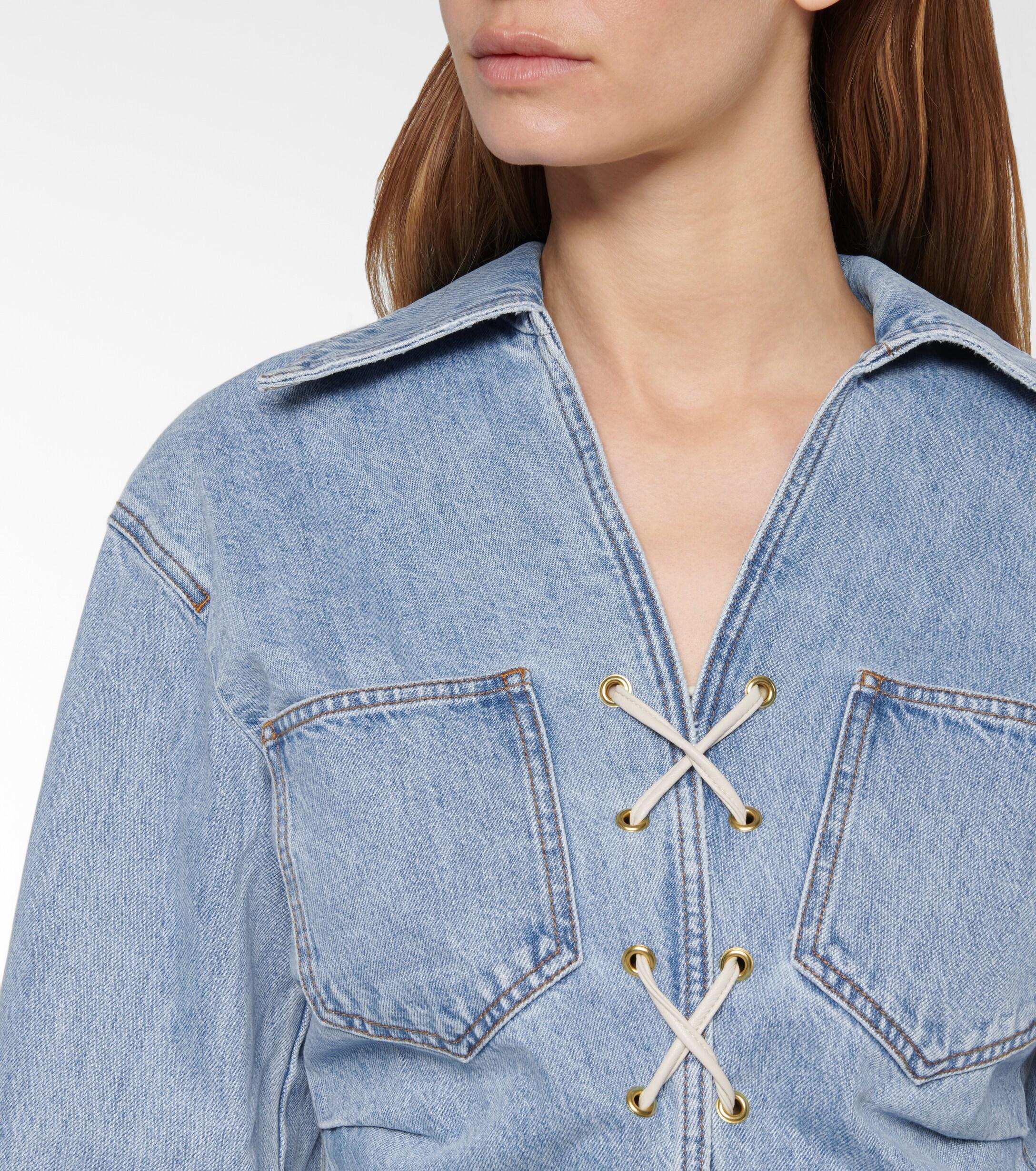Nanushka Ila Lace-up Denim Shirt in 