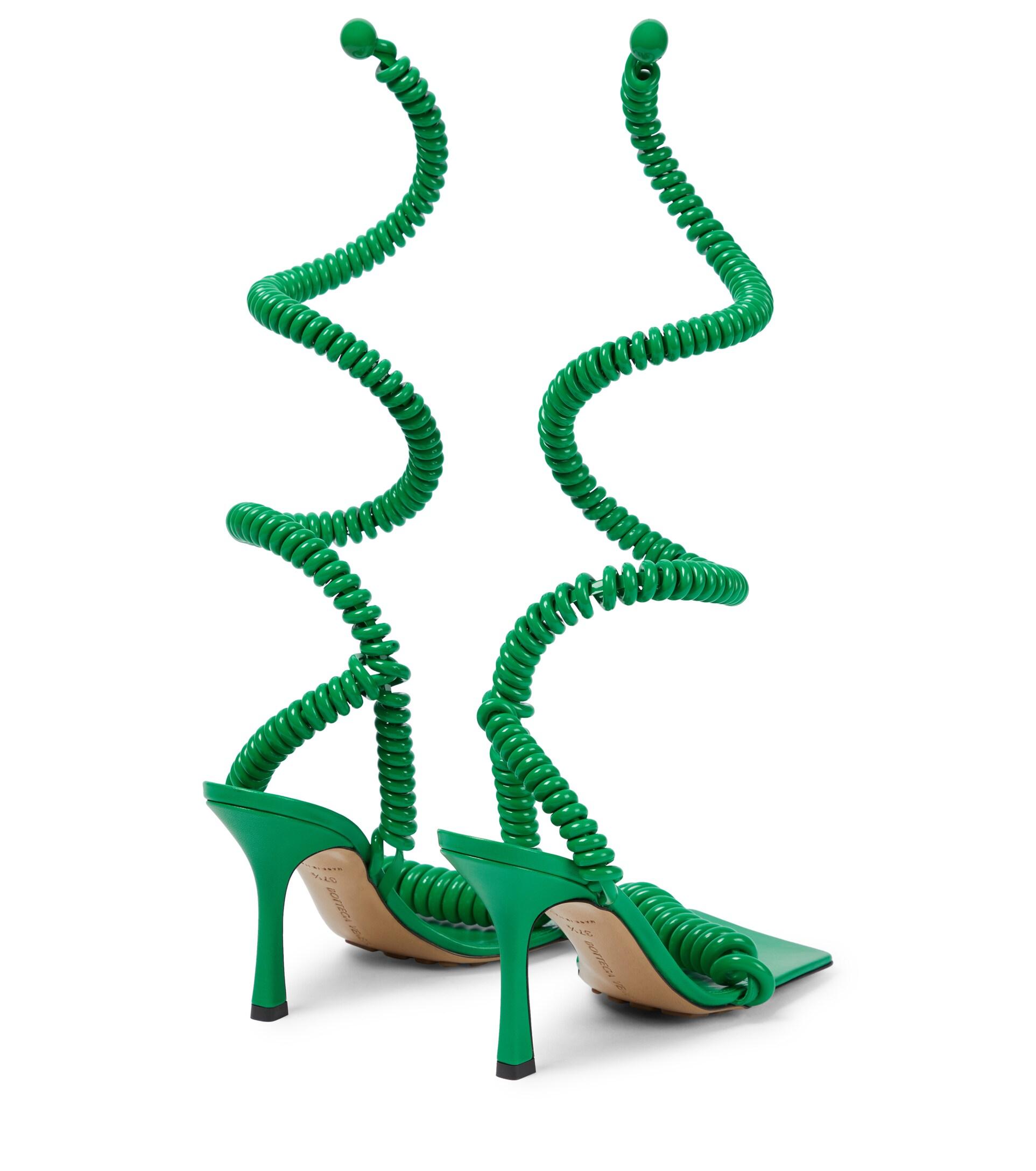 Bottega Veneta Wire Stretch Rubber And Leather Sandals in Green | Lyst