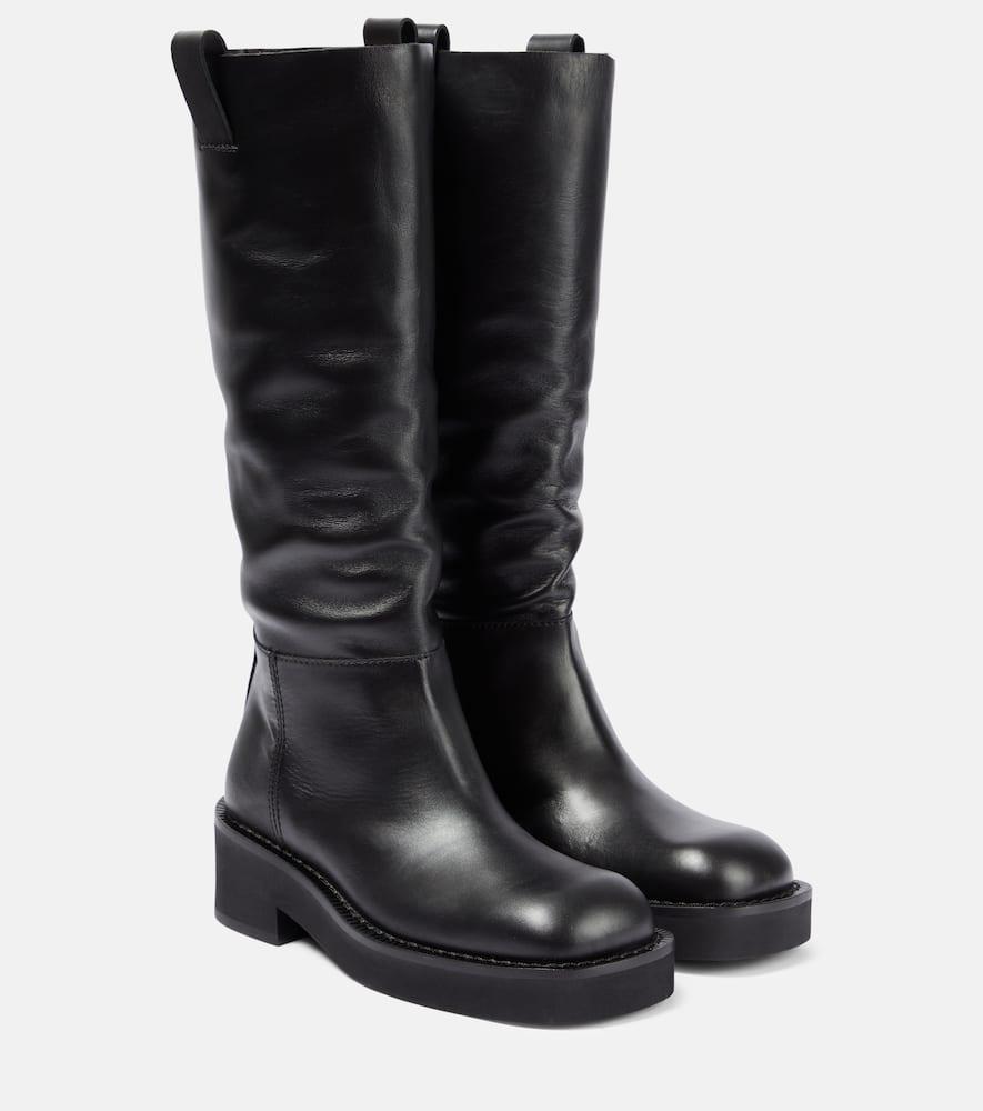 MM6 Maison Margiela Kids logo-patch leather knee boots - Black