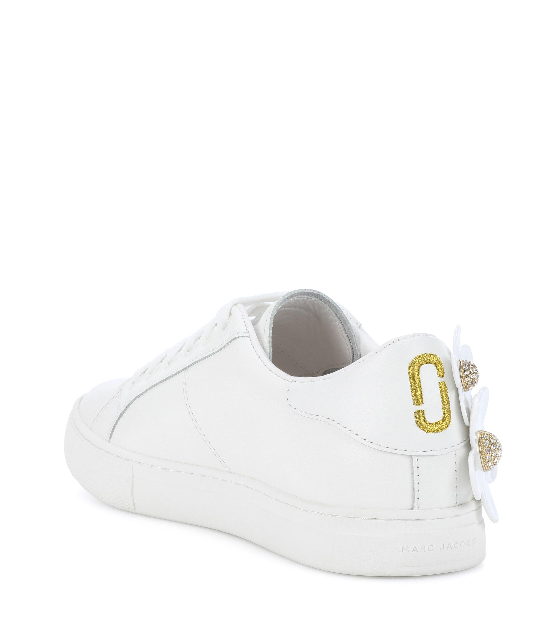 Marc Jacobs Flower-embellished Leather Sneakers in White | Lyst