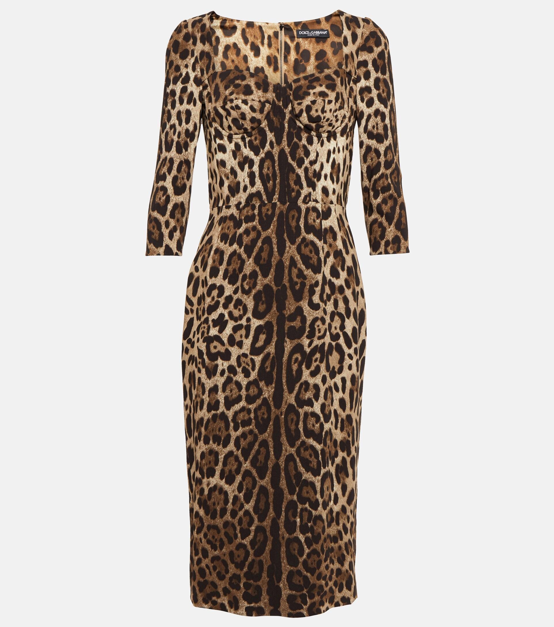 Dolce & Gabbana Leopard-print Bustier Midi Dress in Natural | Lyst