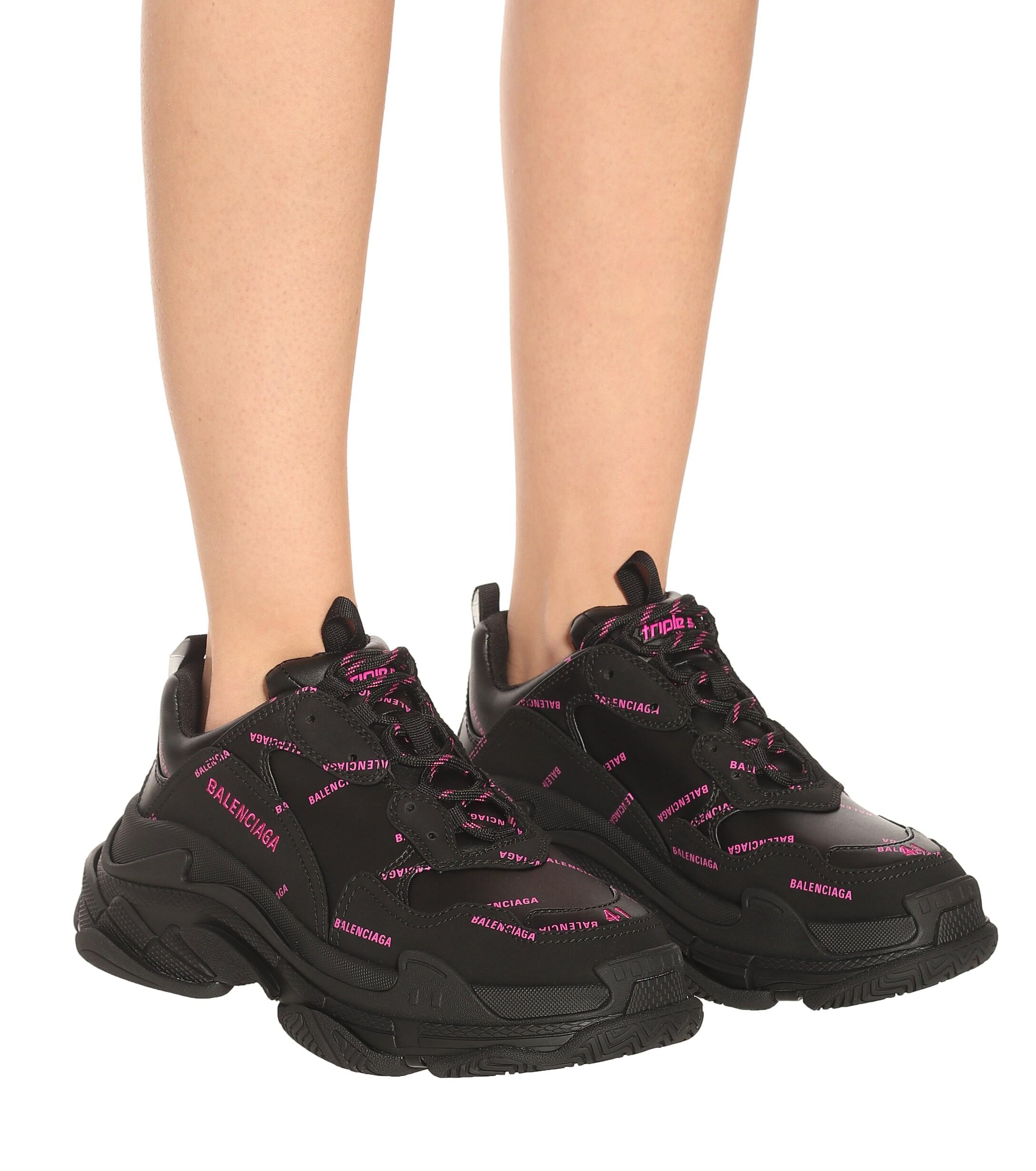 Balenciaga Triple S All Over Logo Sneakers Black/pink | Lyst