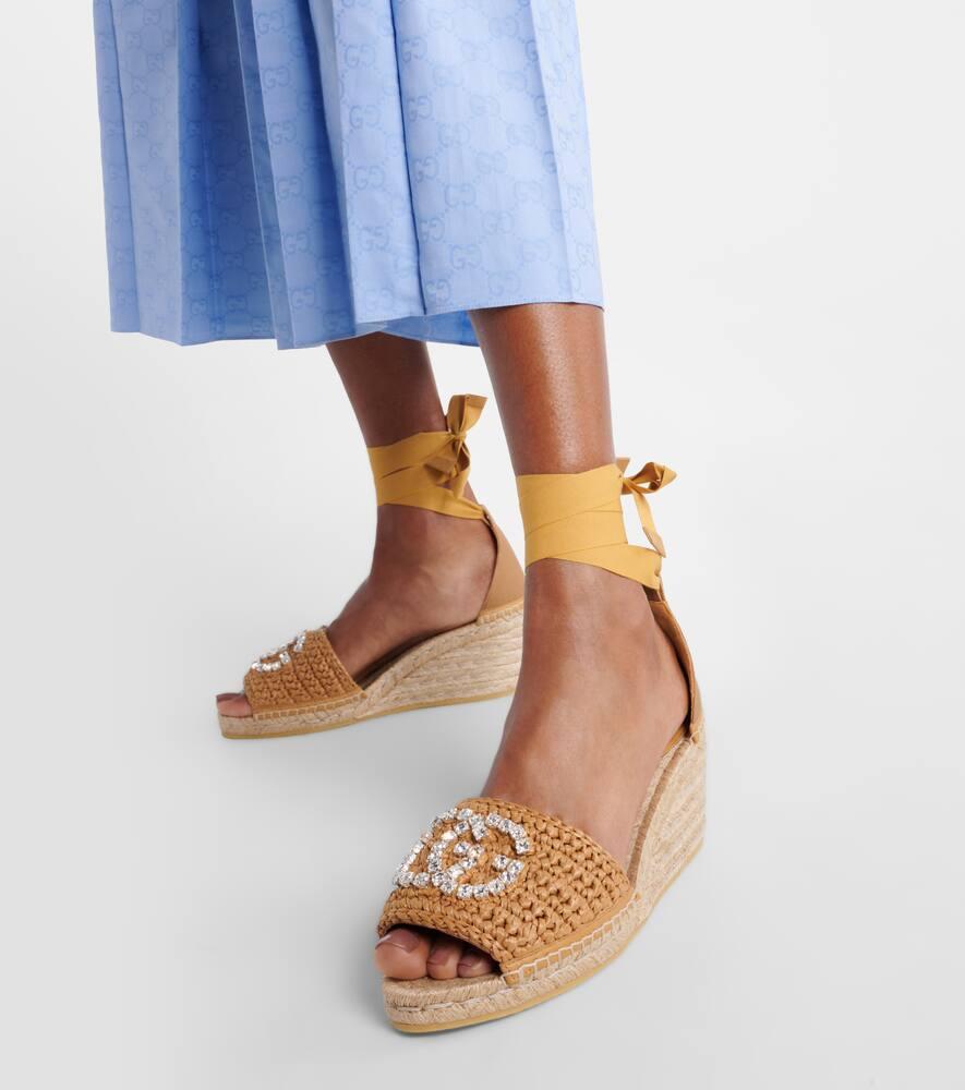 Gucci★素敵！GG raffia-effect espadrille wedge sandals NIB Gucci GG raffia-effect espadrille wedge sandals G 38/ US