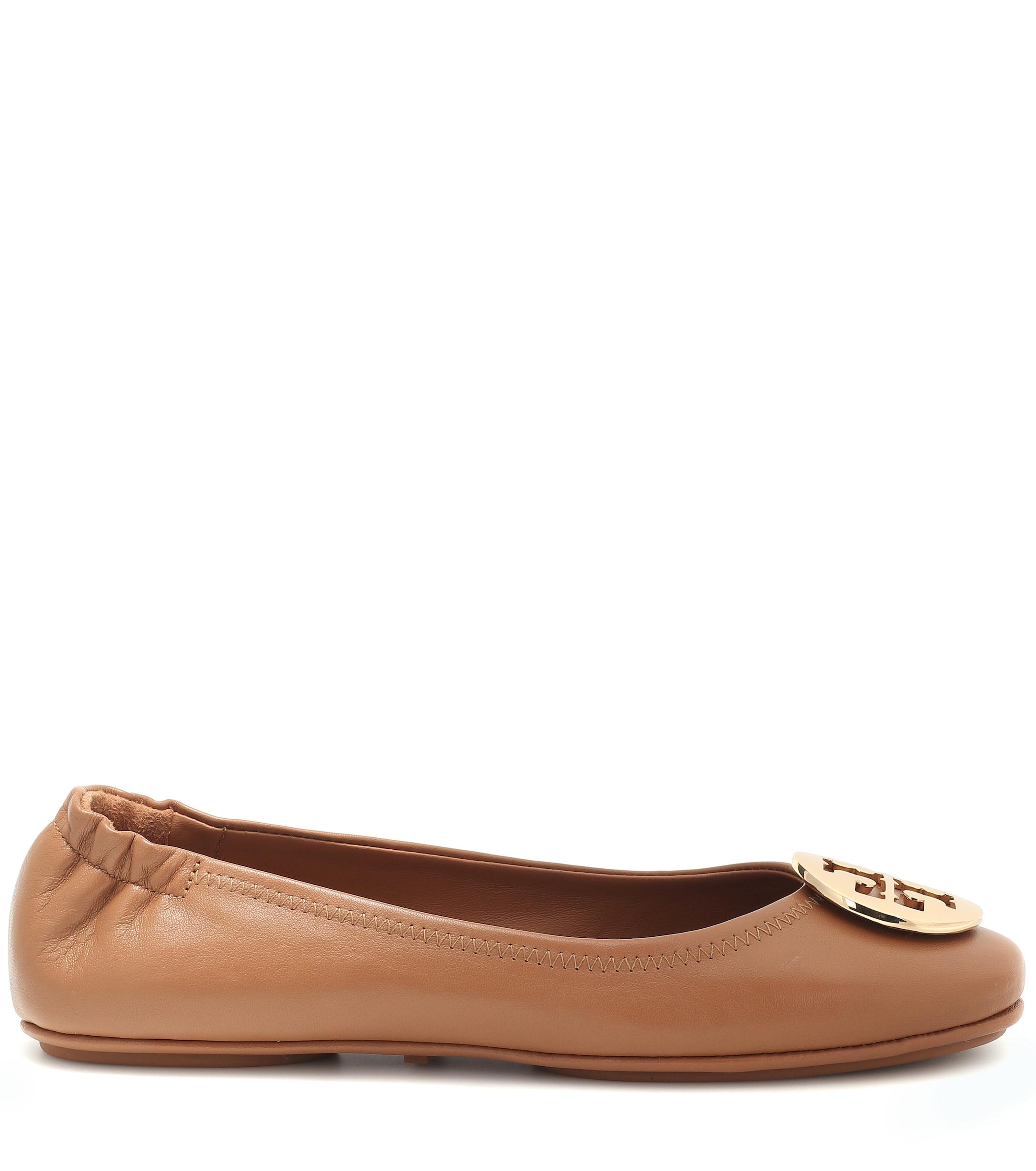 Tory Burch Minnie Travel Leather Ballet Flats in Brown - Lyst