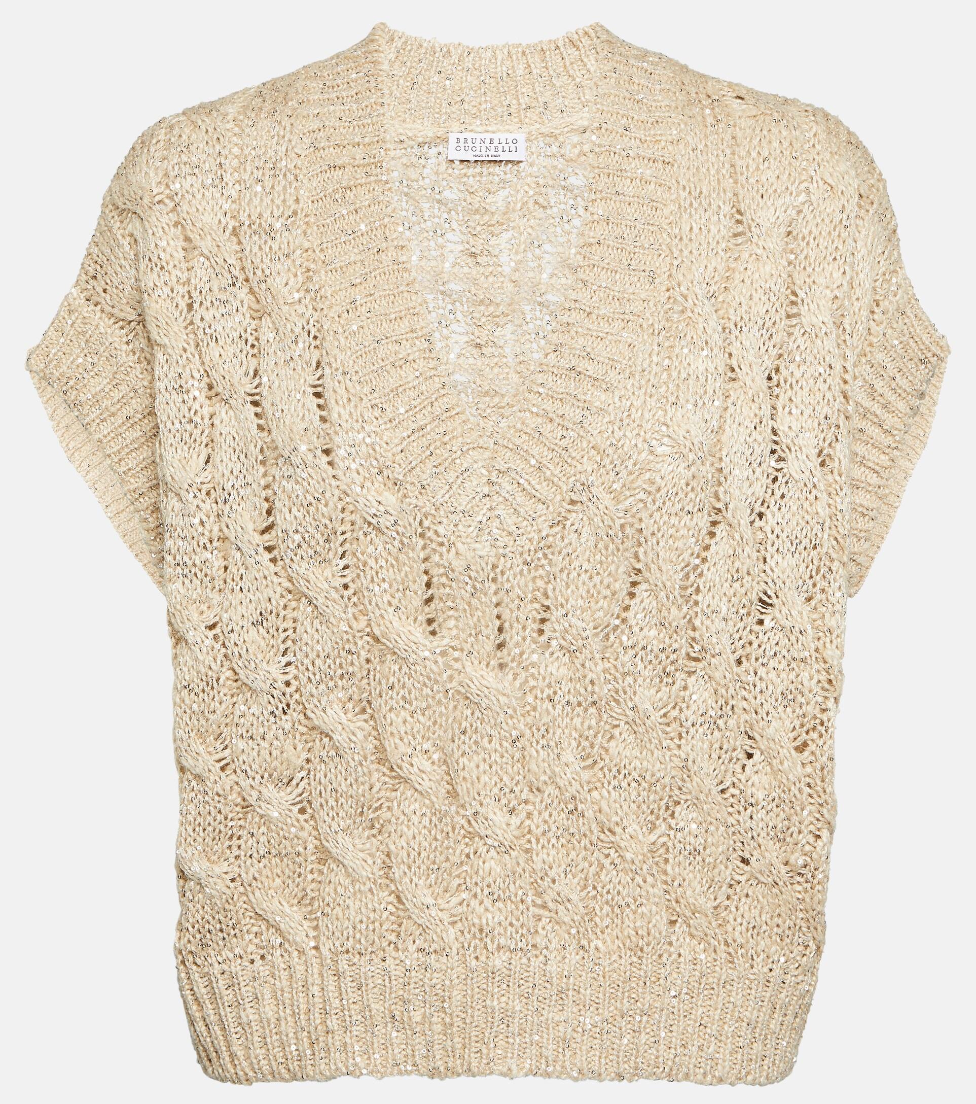 Brunello Cucinelli Cable-knit Embellished Sweater Vest in Natural | Lyst