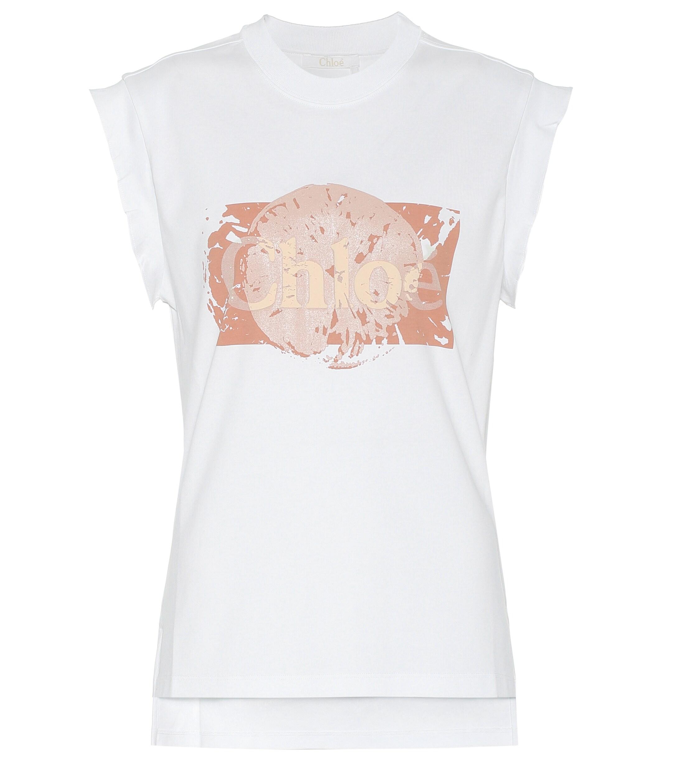 Chloé Logo Cotton Jersey T-shirt in White - Lyst