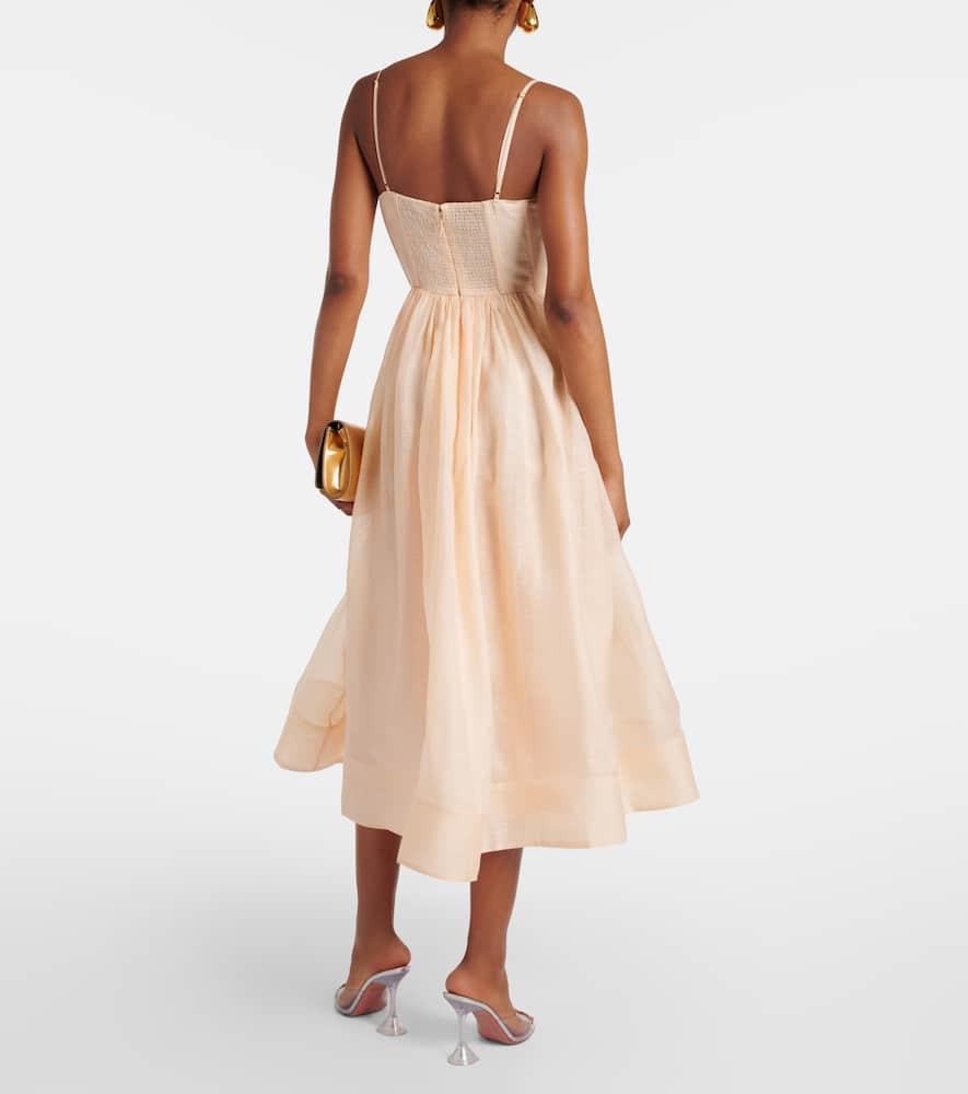 Zimmermann Natura Ruched Linen And Silk Midi Dress in Natural | Lyst Zimmermann Natura Ruched Linen And Silk Midi Dress in Natural | Lyst