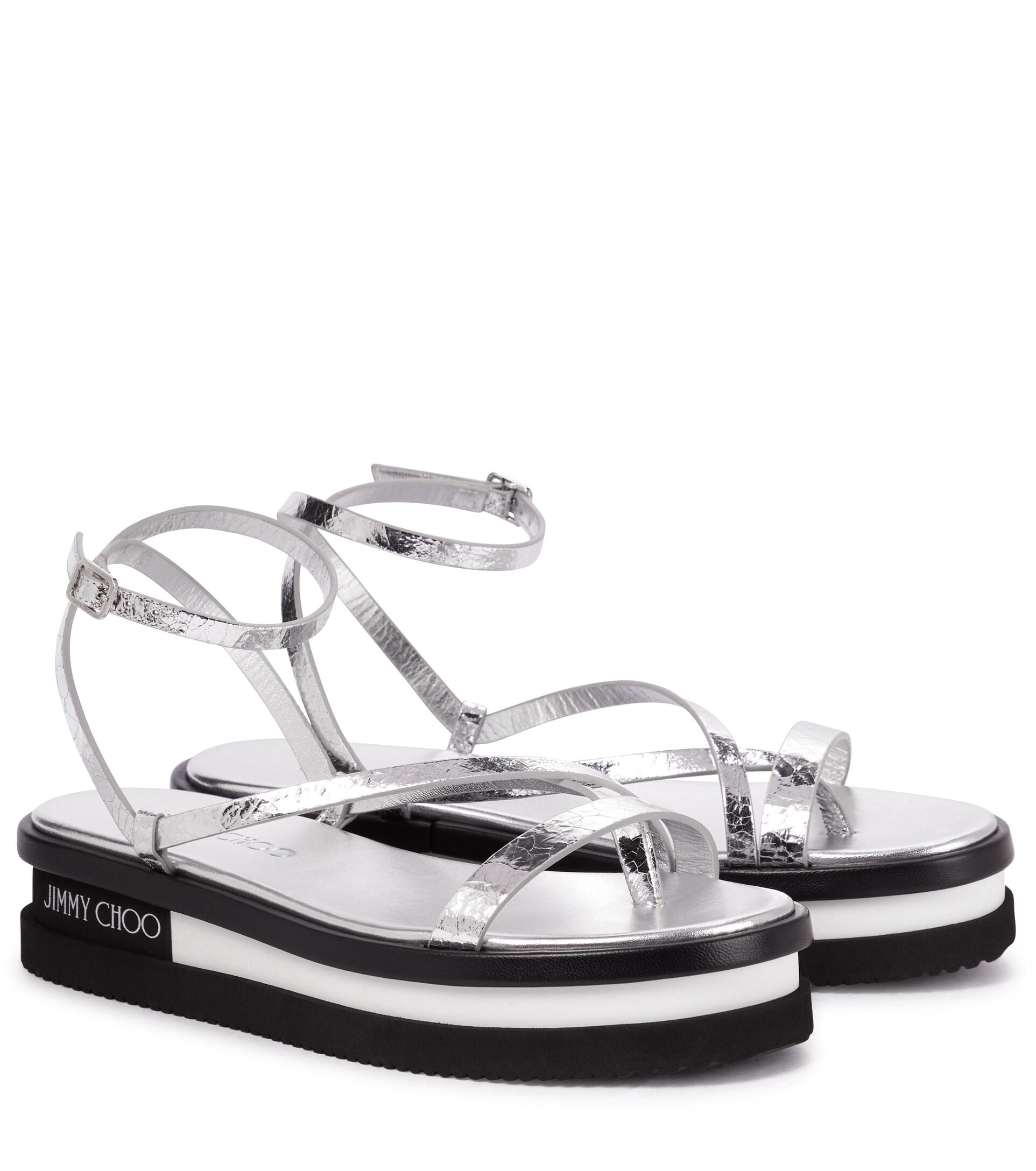 Jimmy Choo Pine Flatform Leather Sandals in White | Lyst