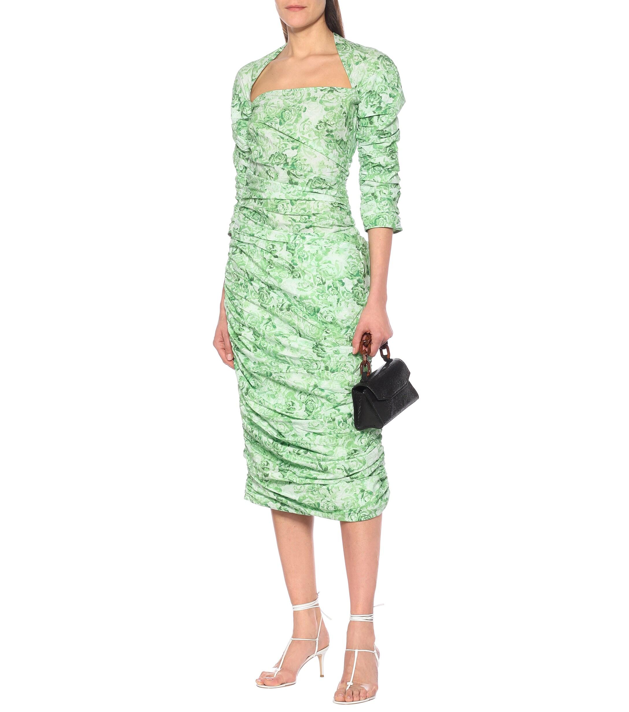Ganni Floral Cotton-poplin Midi Dress in Green - Lyst