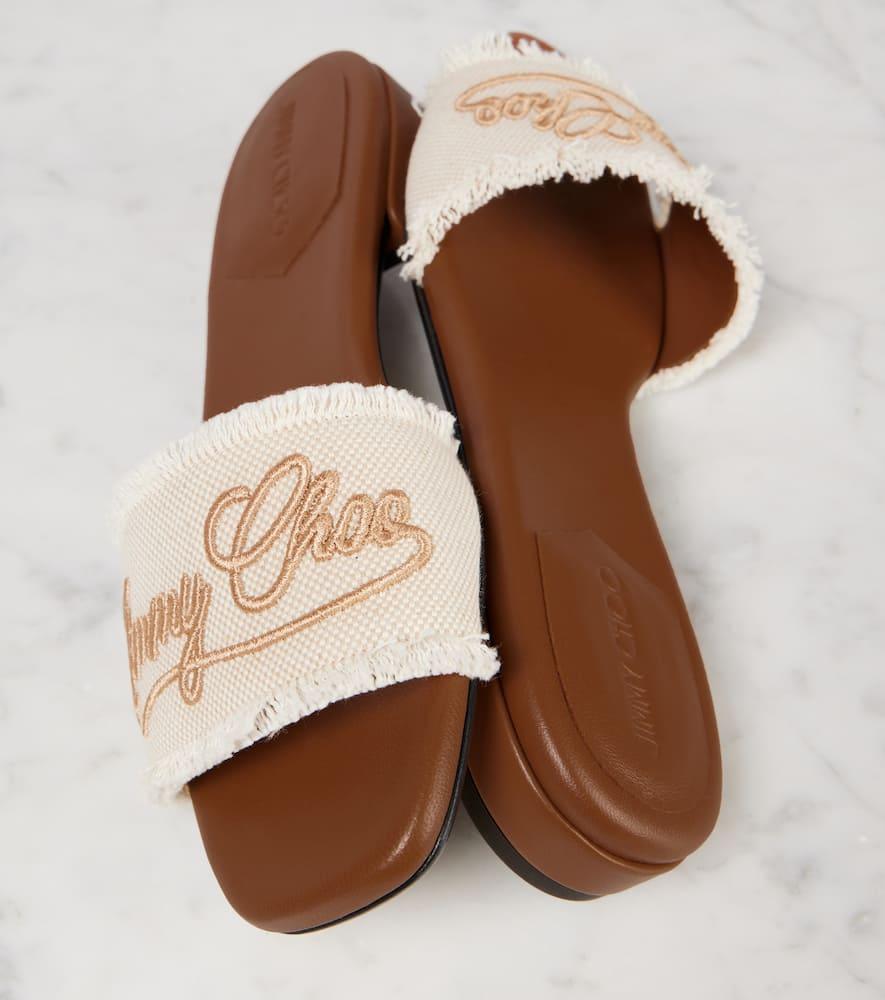 Jimmy Choo Joa Embroidered Canvas Slides in Brown | Lyst