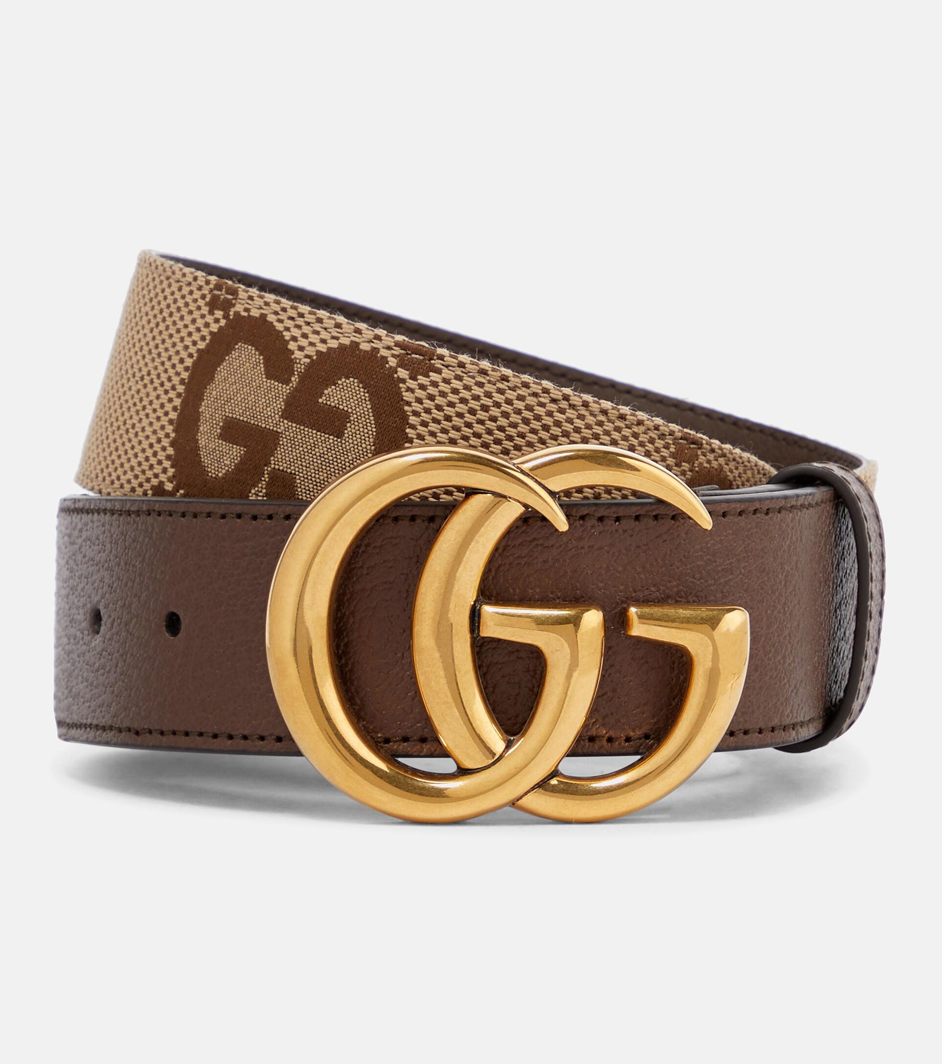 Gucci Jumbo GG Marmont Leather-trim Canvas Belt in Brown | Lyst