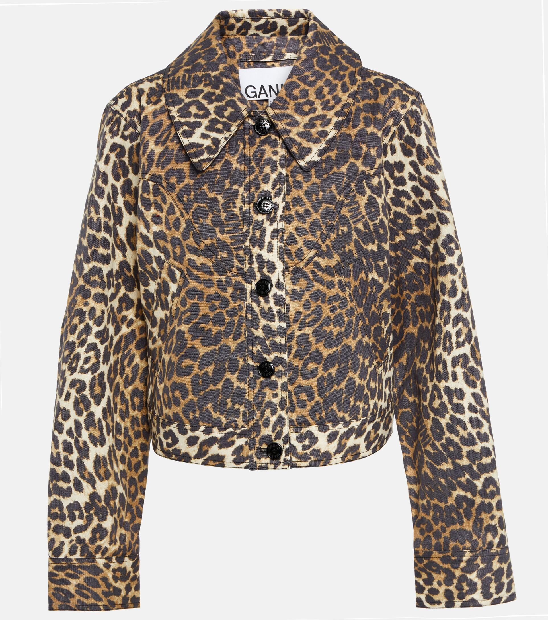Ganni Leopard-print Canvas Jacket in Brown | Lyst