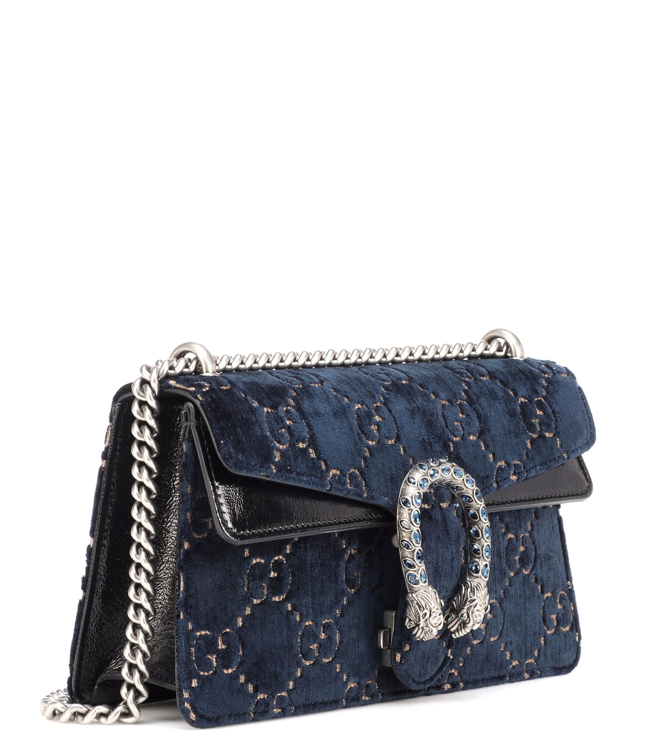 Gucci Dionysus Gg Small Velvet & Leather Shoulder Bag in Navy Blue (Blue) Lyst