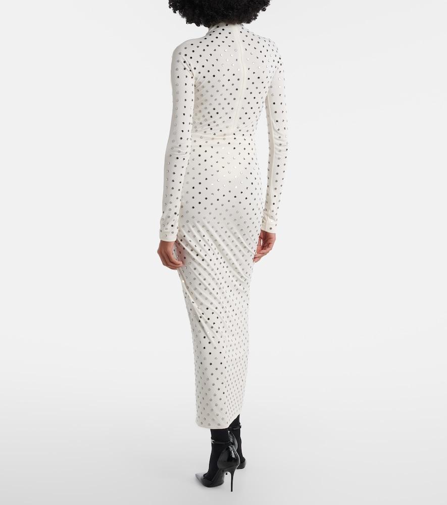 Alaa AlaA Ivory Draped Jersey Rhinestone-Embellished Long Dress in White  | Lyst