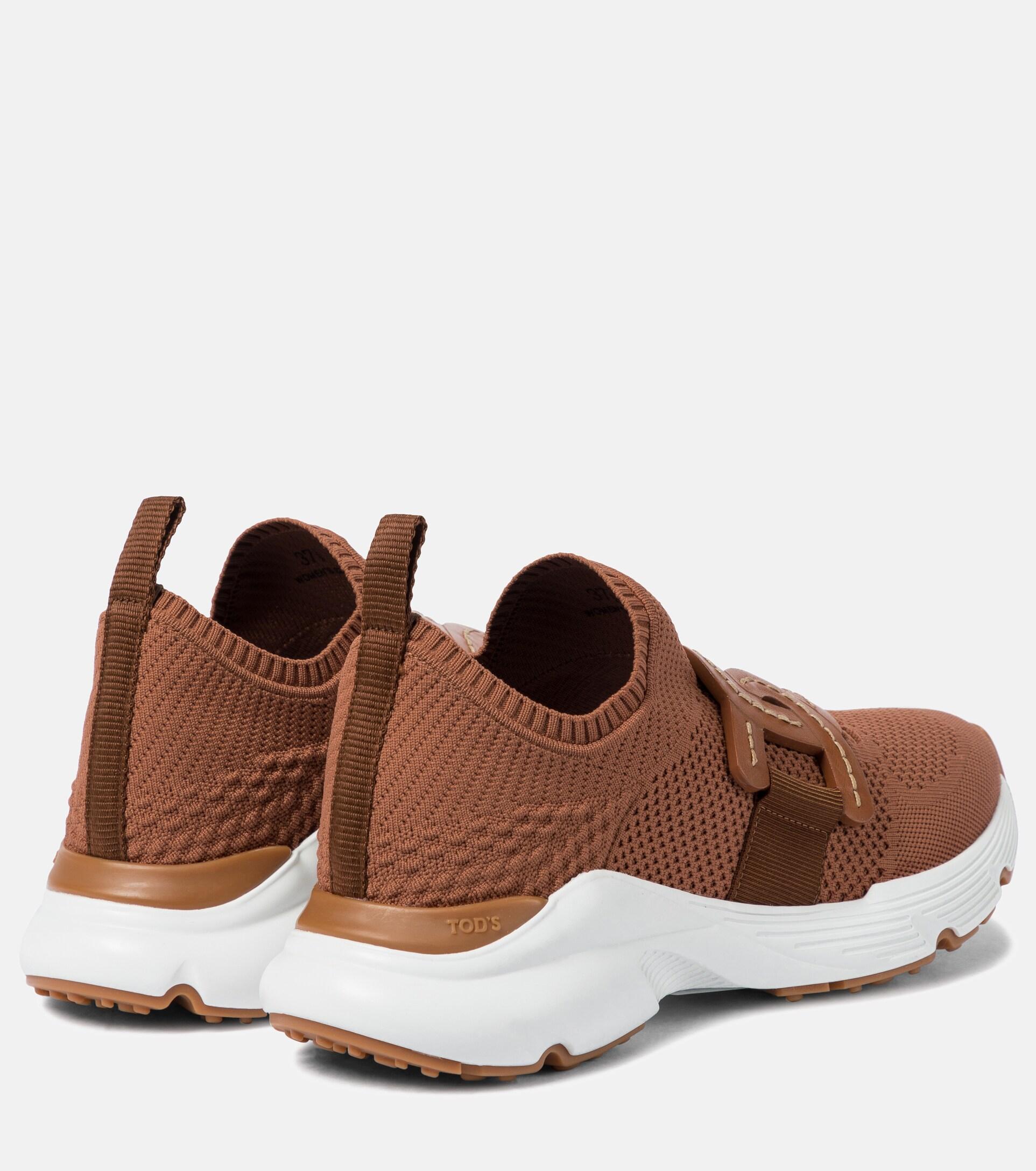 Tod's Leather-trimmed Knit Sneakers in Brown | Lyst