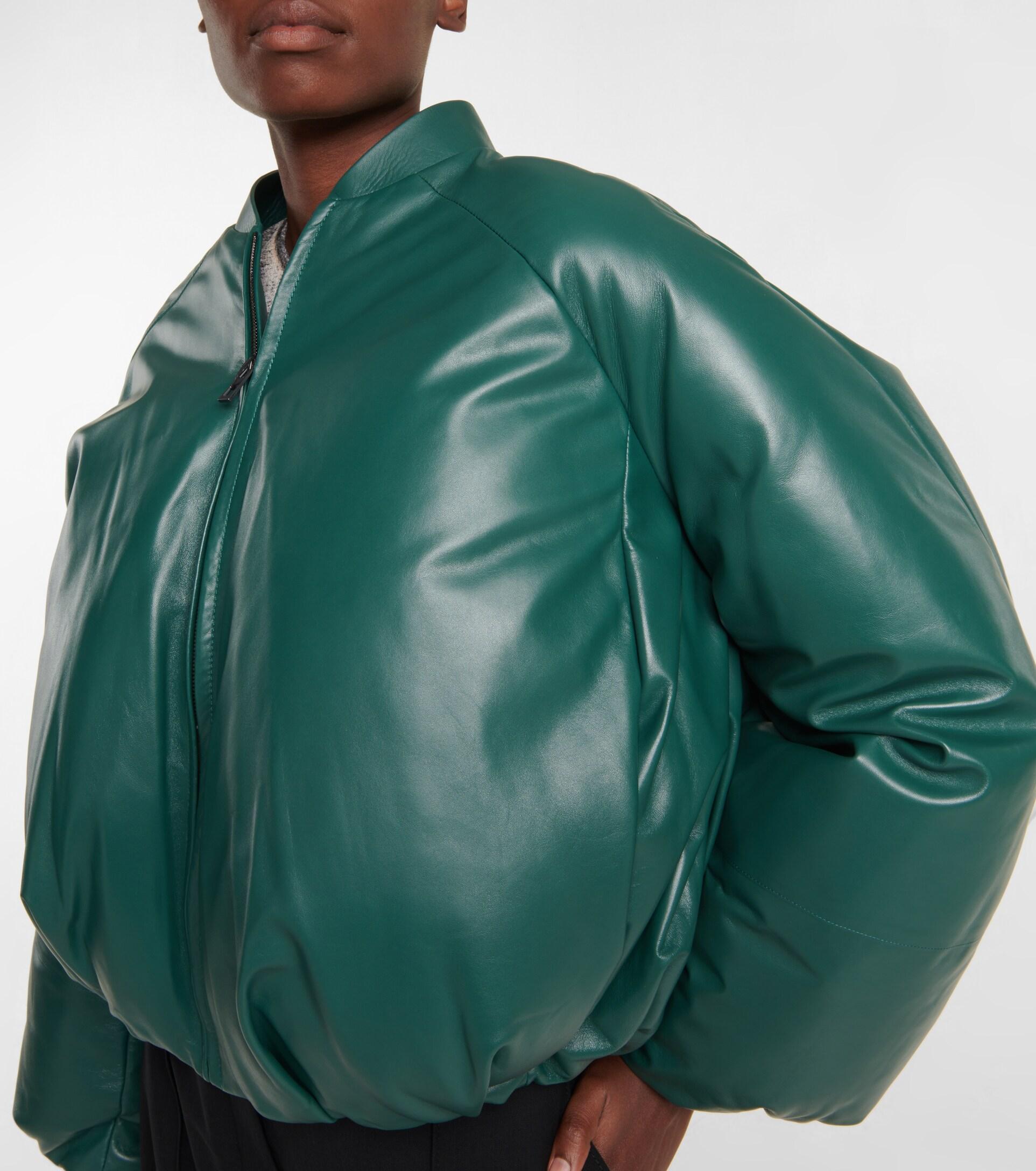 Loewe Padded Leather Bomber Jacket in Green | Lyst