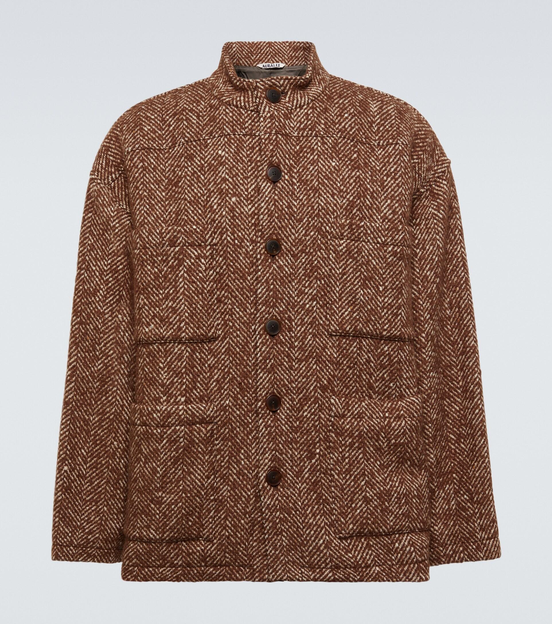 AURALEE Herringbone Wool-blend Blouson Jacket in Brown for Men | Lyst