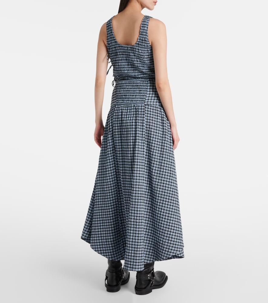 Ganni Gingham High-Rise Cotton-Blend Maxi Skirt in Blue | Lyst