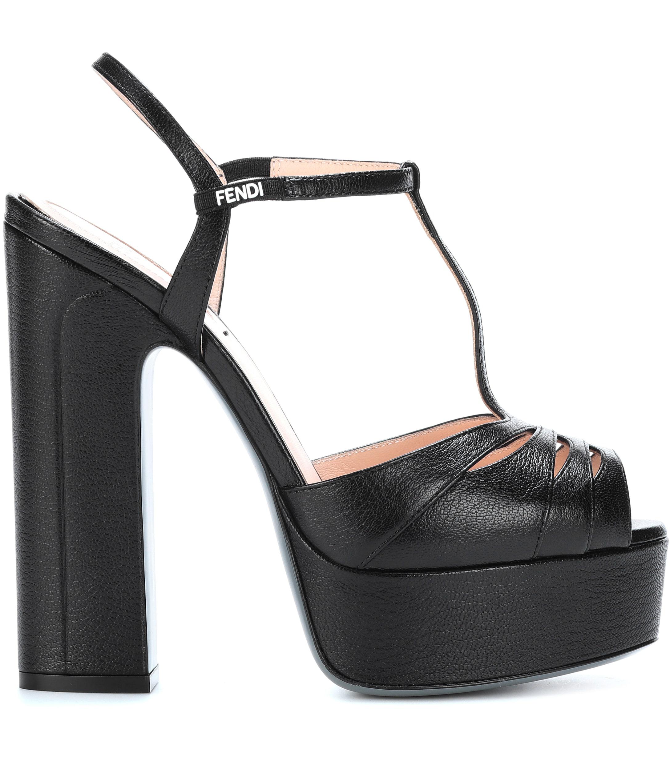 Fendi Platform Leather Sandals in Black - Lyst