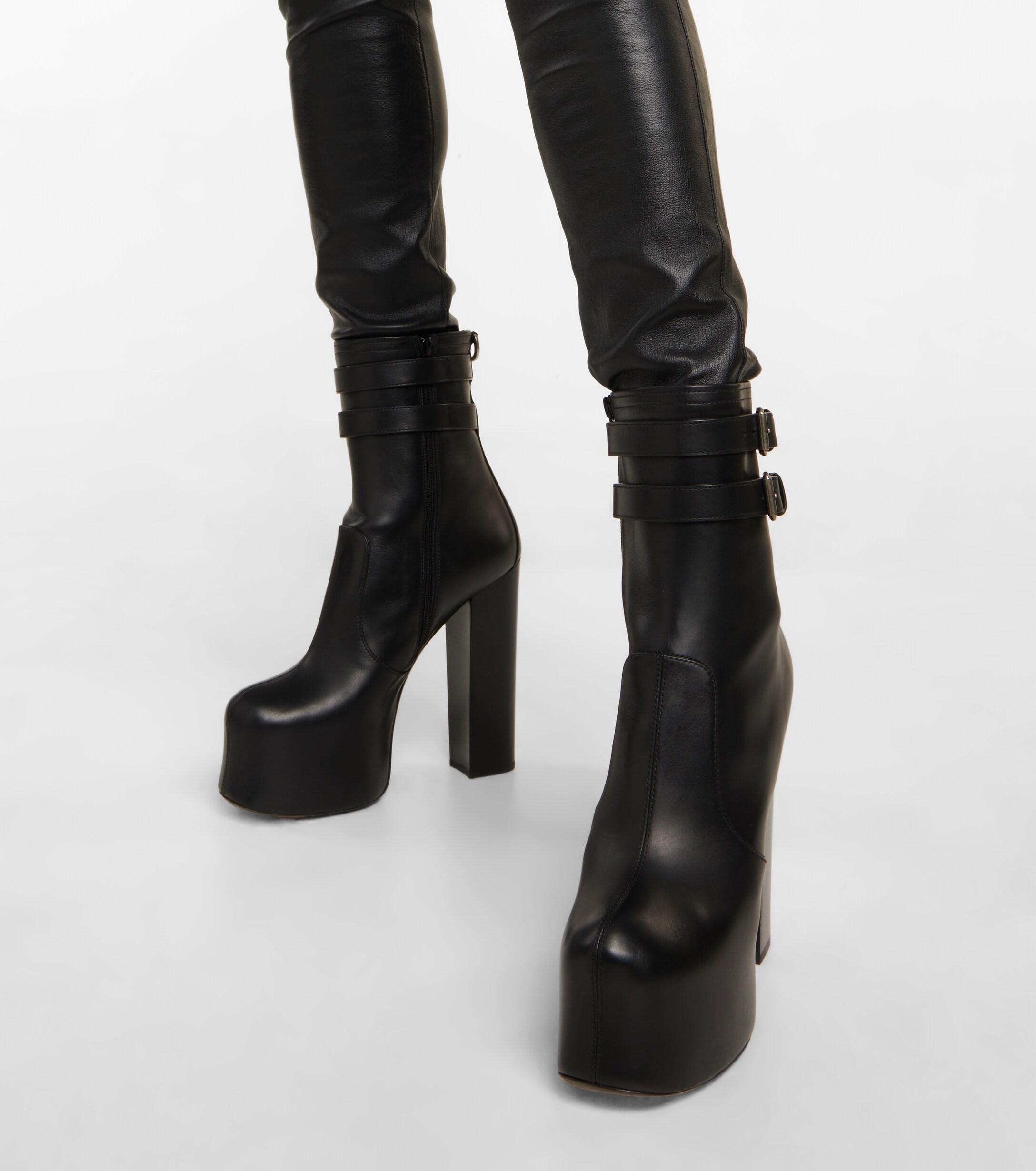 Saint Laurent Mina Leather Platform Ankle Boots in Black | Lyst