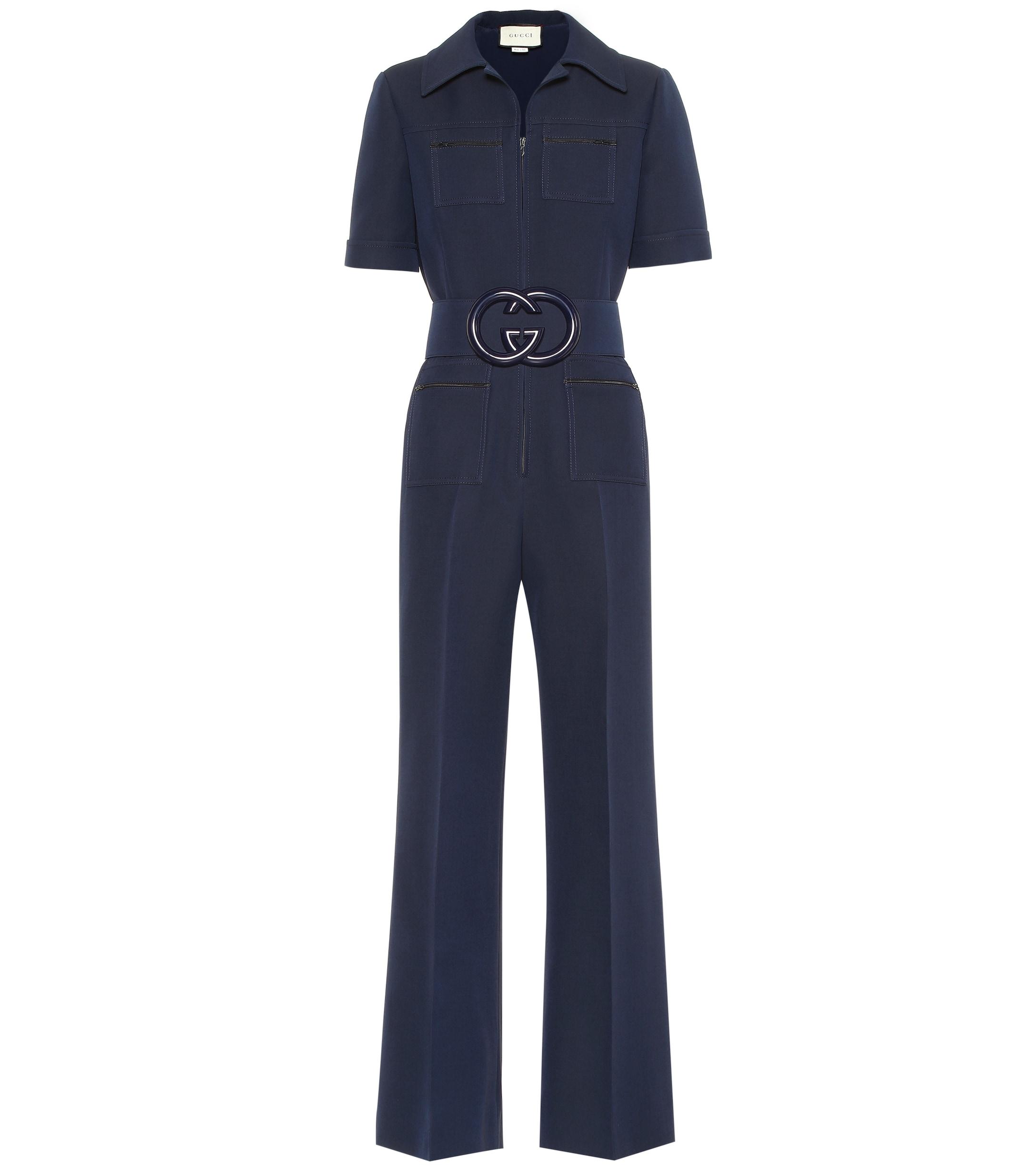 Gucci Long Belted Wool & Silk Cady Jumpsuit in Navy (Blue) - Save 29% ...