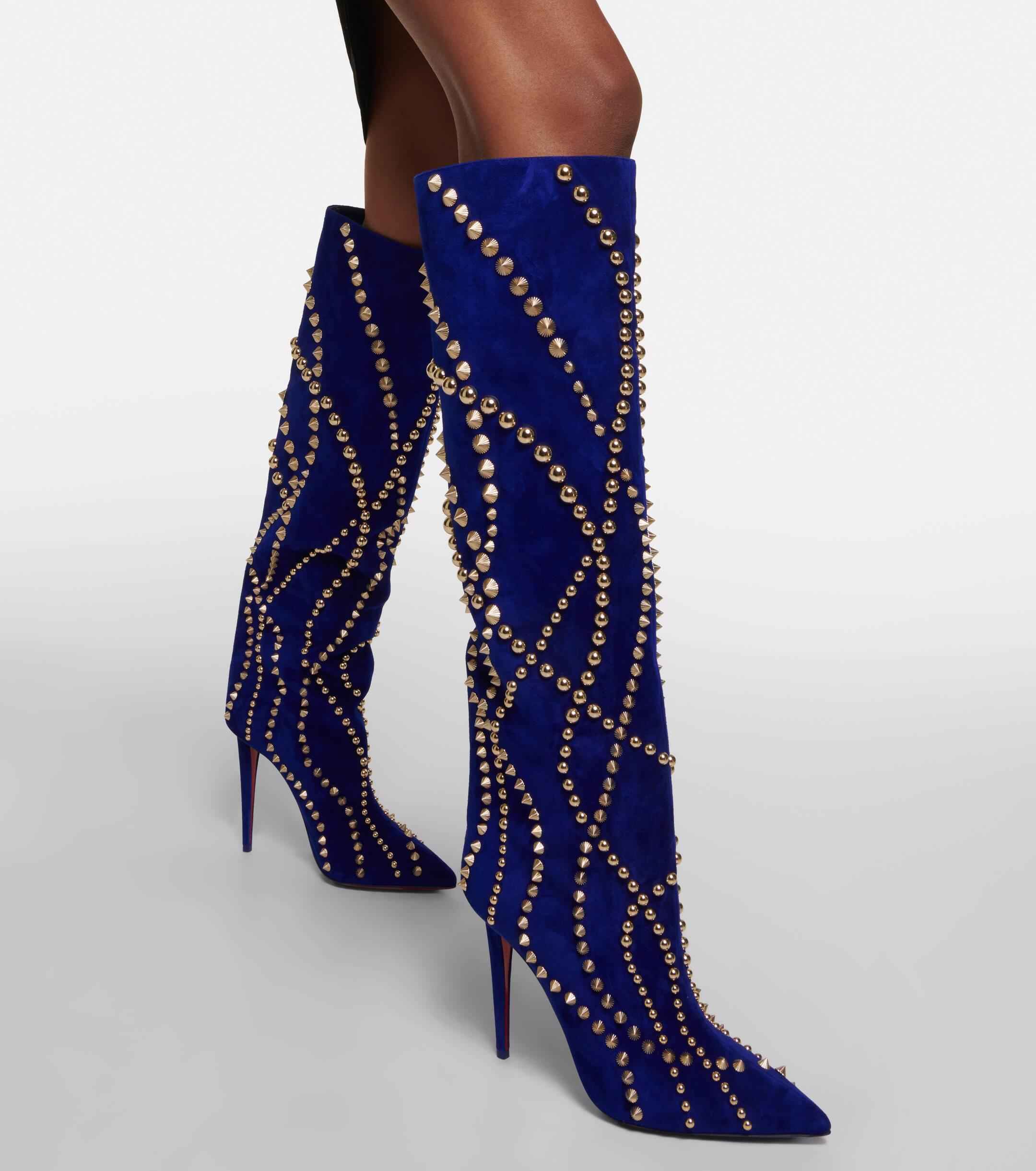 Blue high heels boots 2025